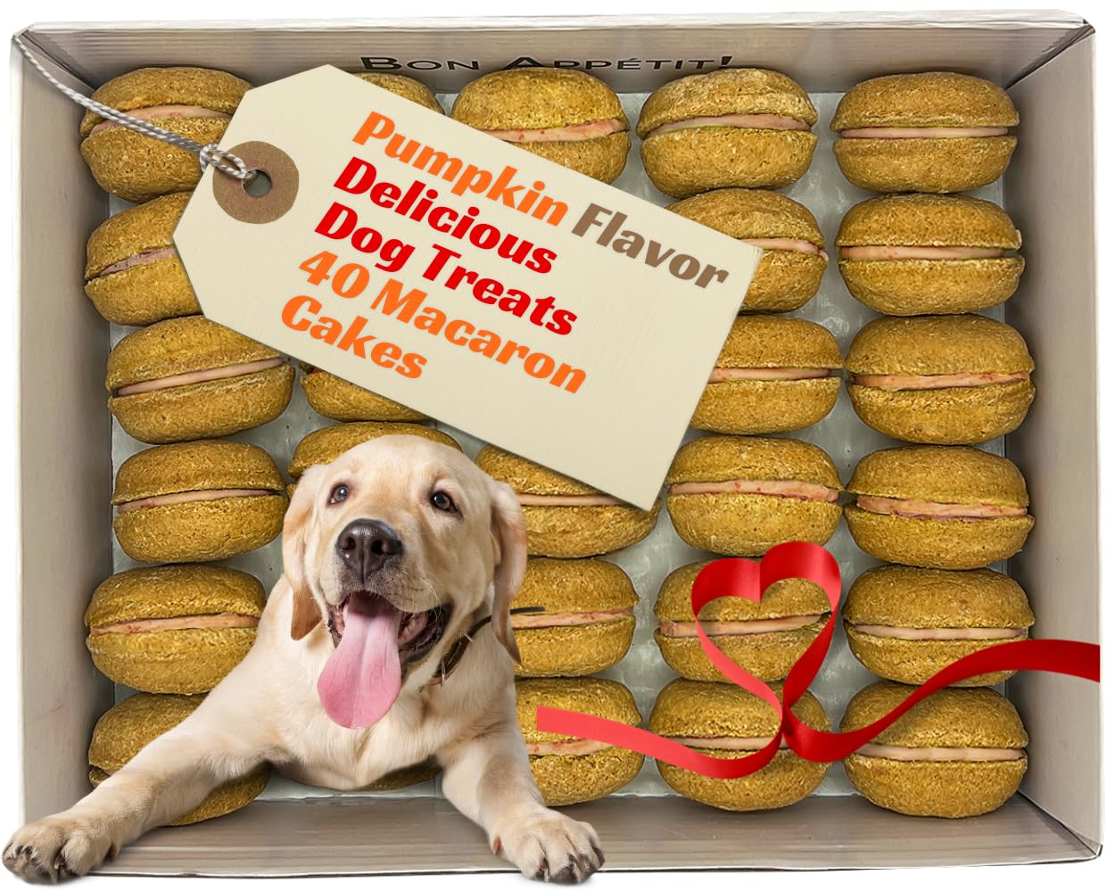 Bonne et Filou Dog Treats Pumpkin Cupcakes - Gourmet Macaron Cakes, 40 Count Bulk Pack - Healthy & Delicious Human Grade Snacks