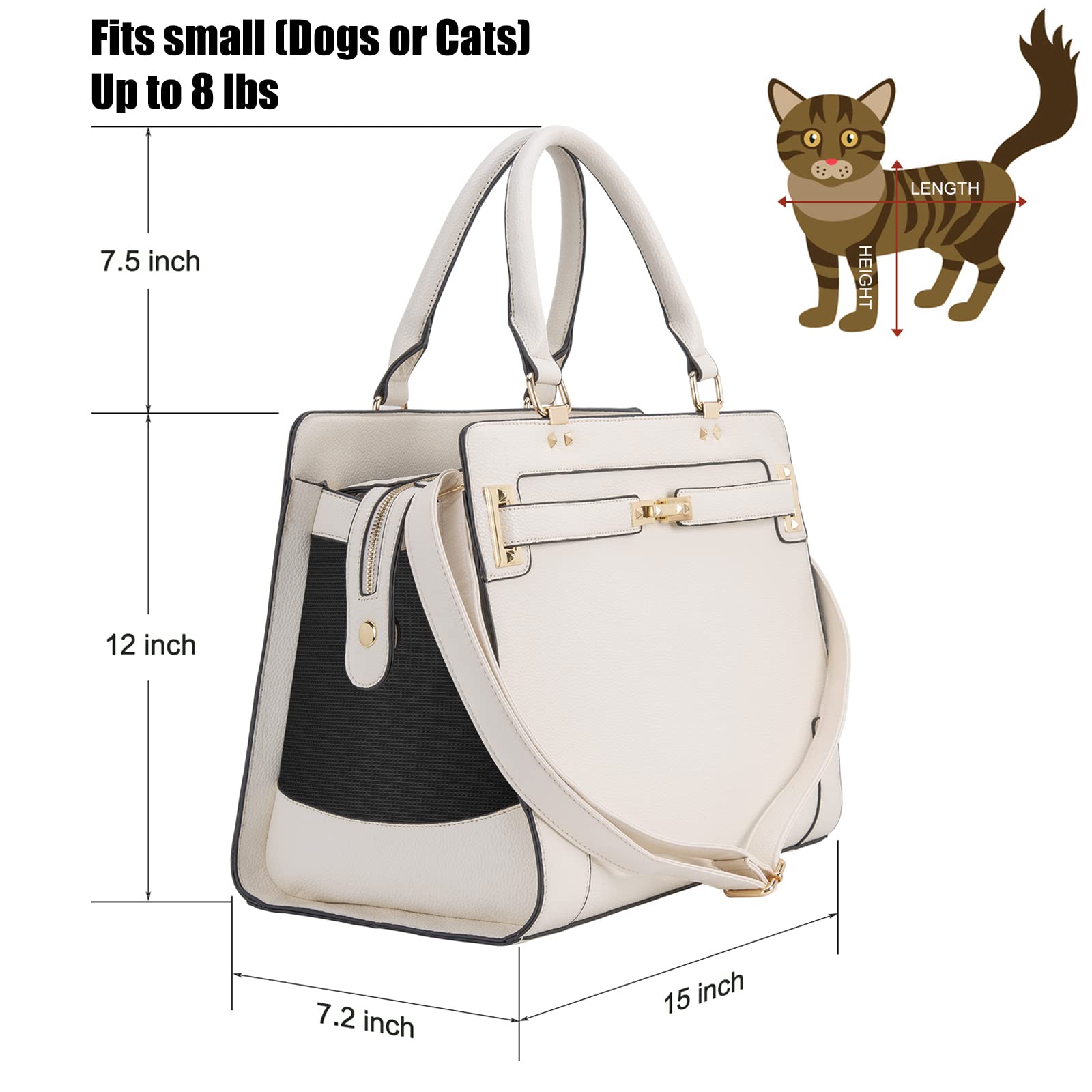 Fashion Pet Carrier Dog Cat Carrier Purse Soft-Sided Leather Handbag Pet Tote Bag For Small Dogs Puppy And Cats Tsa Airline Approved (Beige)