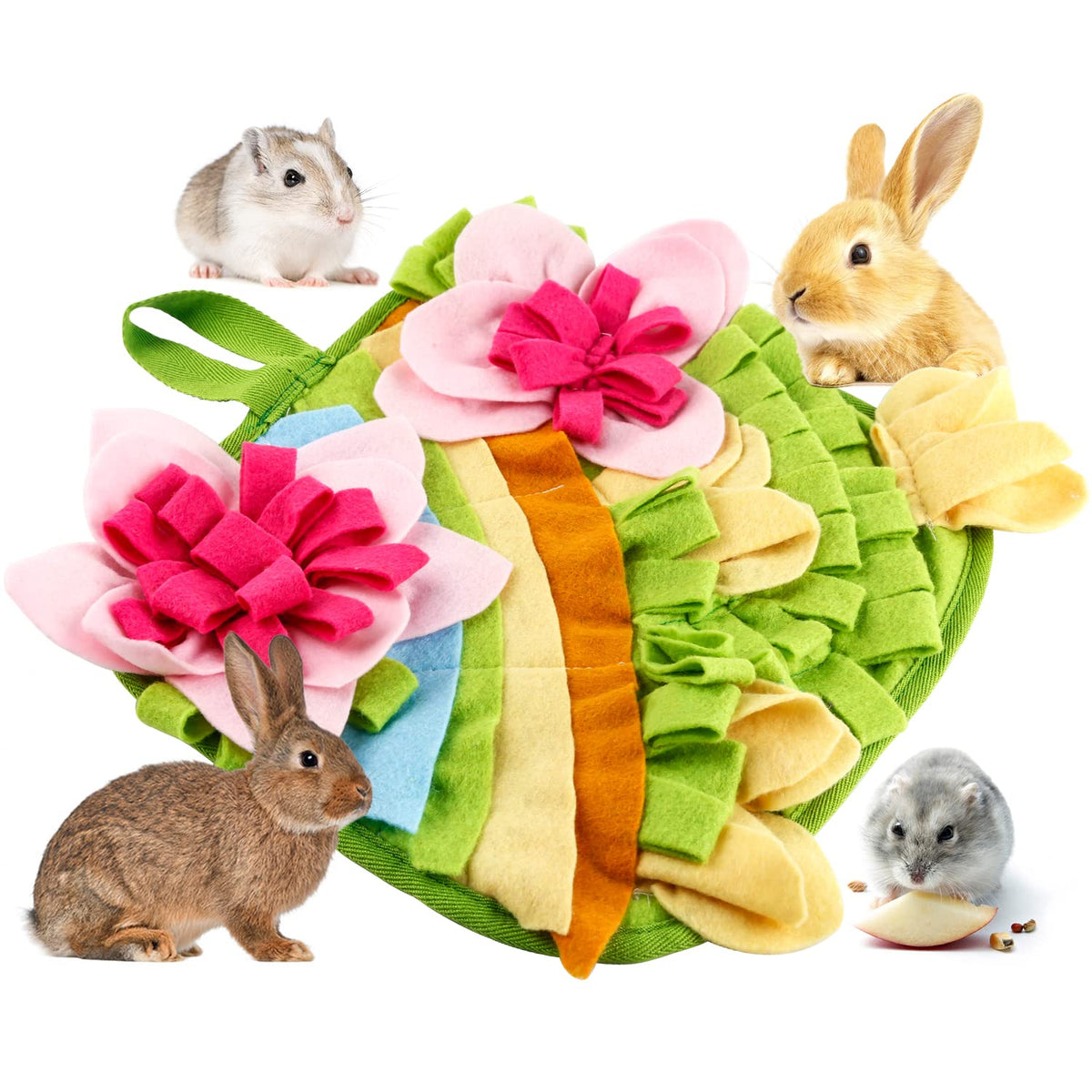Rabbit Foraging Mat, 11.8'' X Interactive Feeding Game, Machine Washable Felt Fabric Pet For Rabbits, Guinea Pigs, Hamsters, And