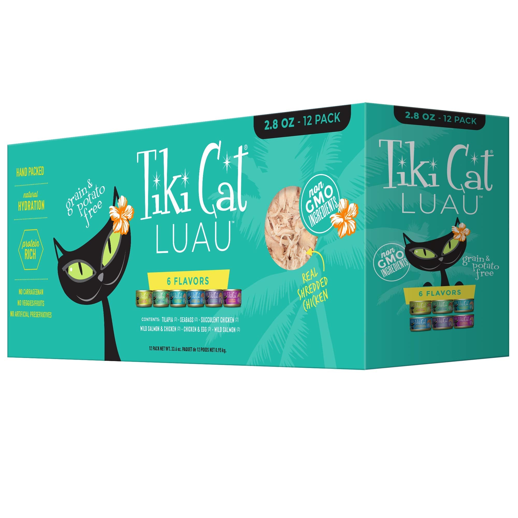 Tiki Pets Cat Luau Variety Pack Grain Free Canned Wet Cat Food, 2.8 oz Cans, Case of 12, 11201