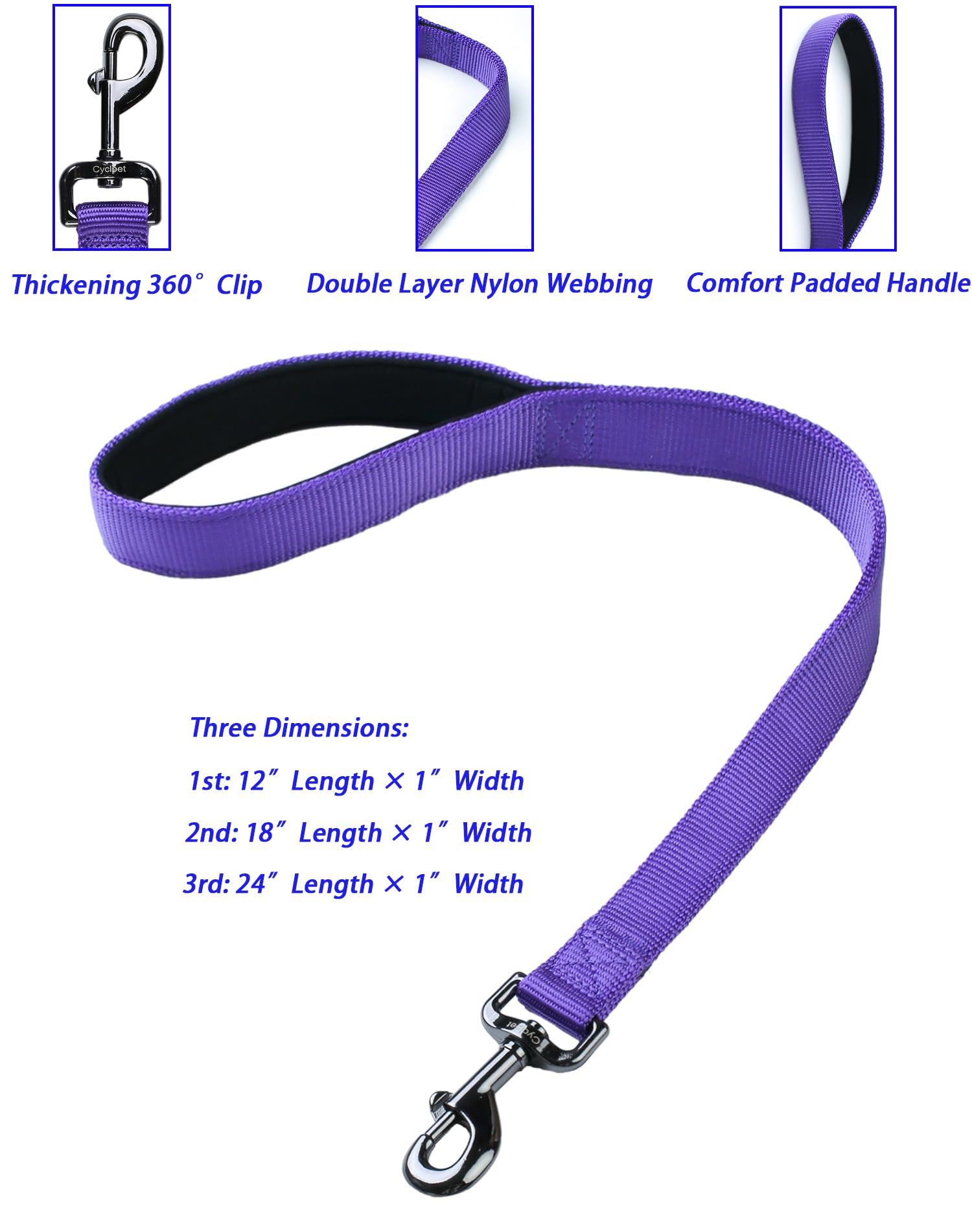 Cyclpet Advanced Dog Short Leash 24 Inches With Sturdy Nylon And Soft Padded Handle Lead For Large Medium Breed Dogs Daily Use W