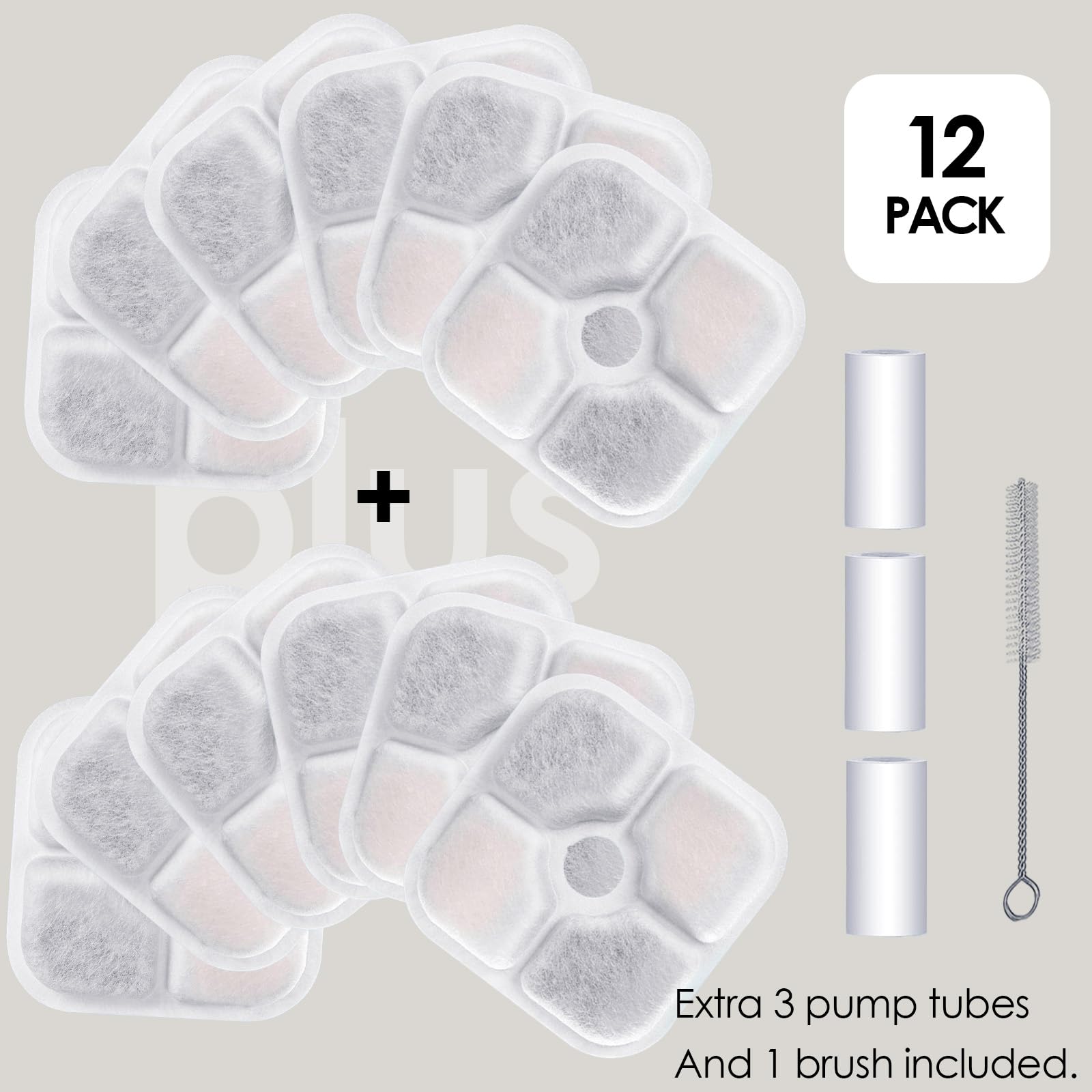 12-Pack Cat Water Fountain Filter Compatible With Catit Pixi Water Fountain Filter Replacement Triple Action Water Filter, 3 Pum