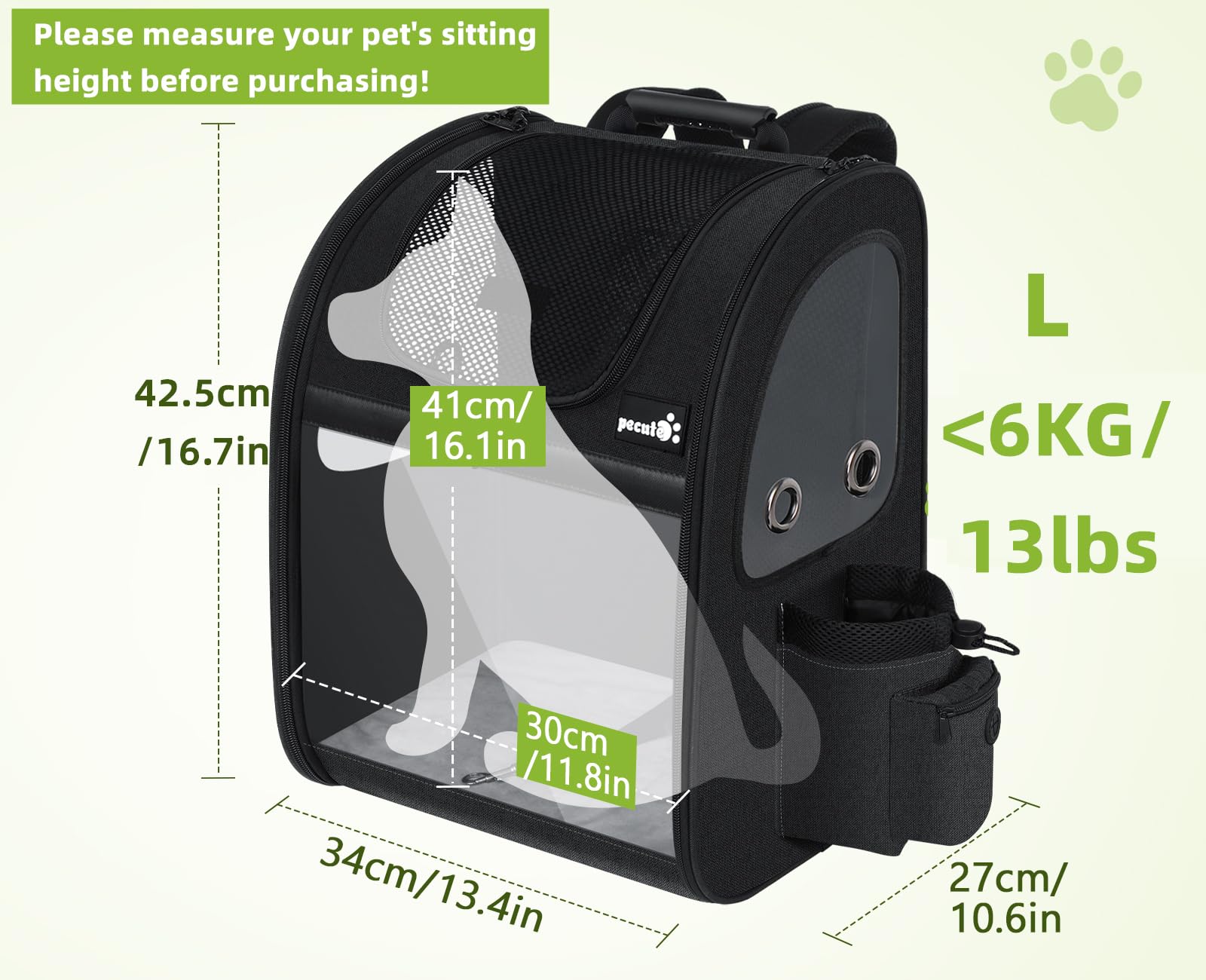 Pecute Pet Carrier Backpack, Dog Carrier Backpack, Expandable with Breathable Mesh for Small Dogs Cats Puppies, Pet Backpack Bag