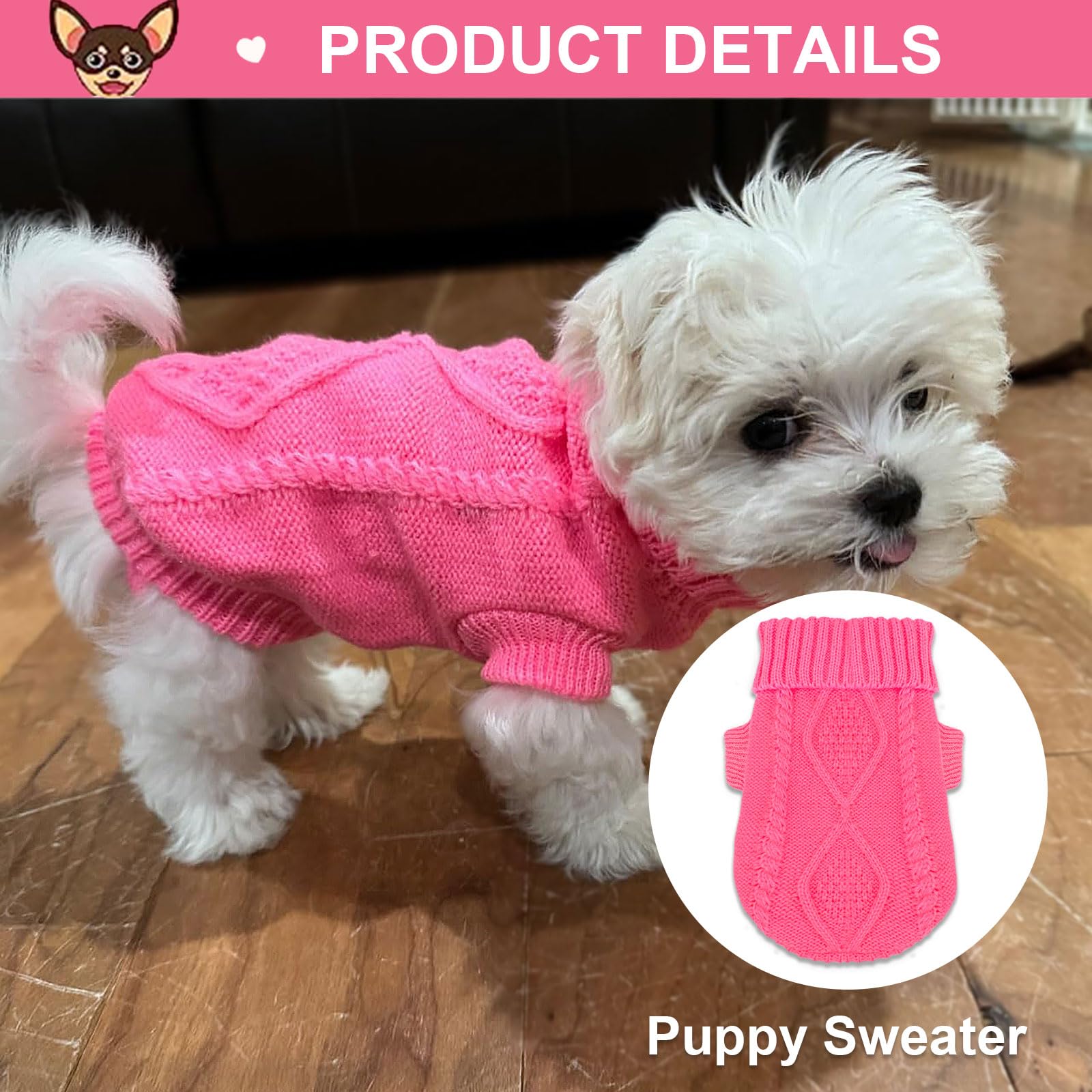 2 Pieces Dog Sweater For Small Dogs Girl Chihuahua Clothes, Spring Winter Cute Knitwear Turtleneck Thick Warm Clothing For Yorki