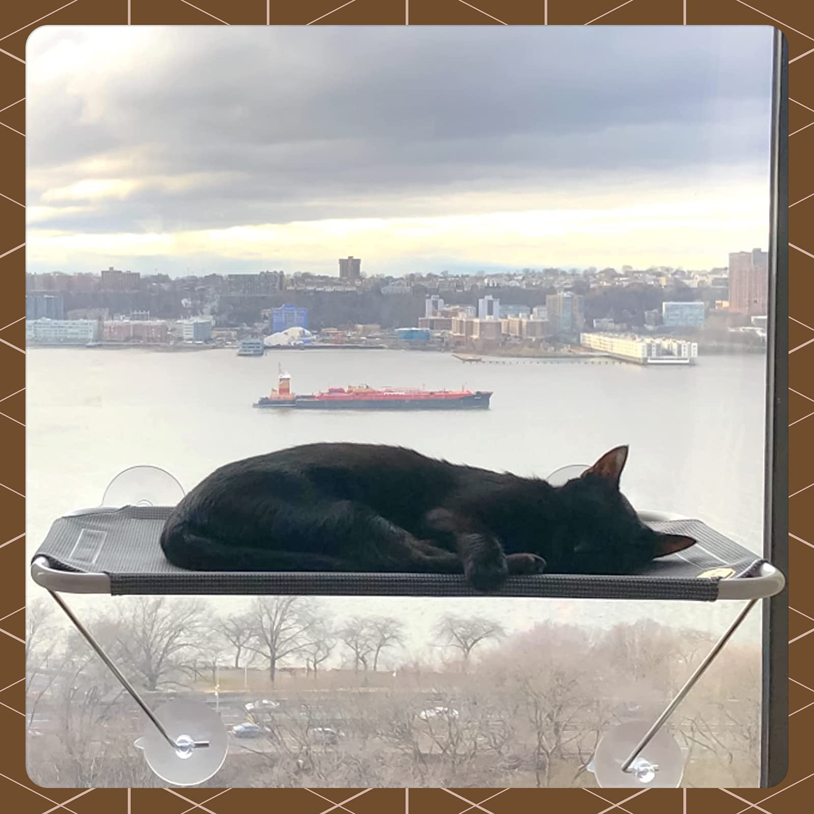 All Around 360° Sunbath And Lower Support Safety Iron Cat Window Perch, Cat Hammock Window Seat For Any Cats (M, Gold)