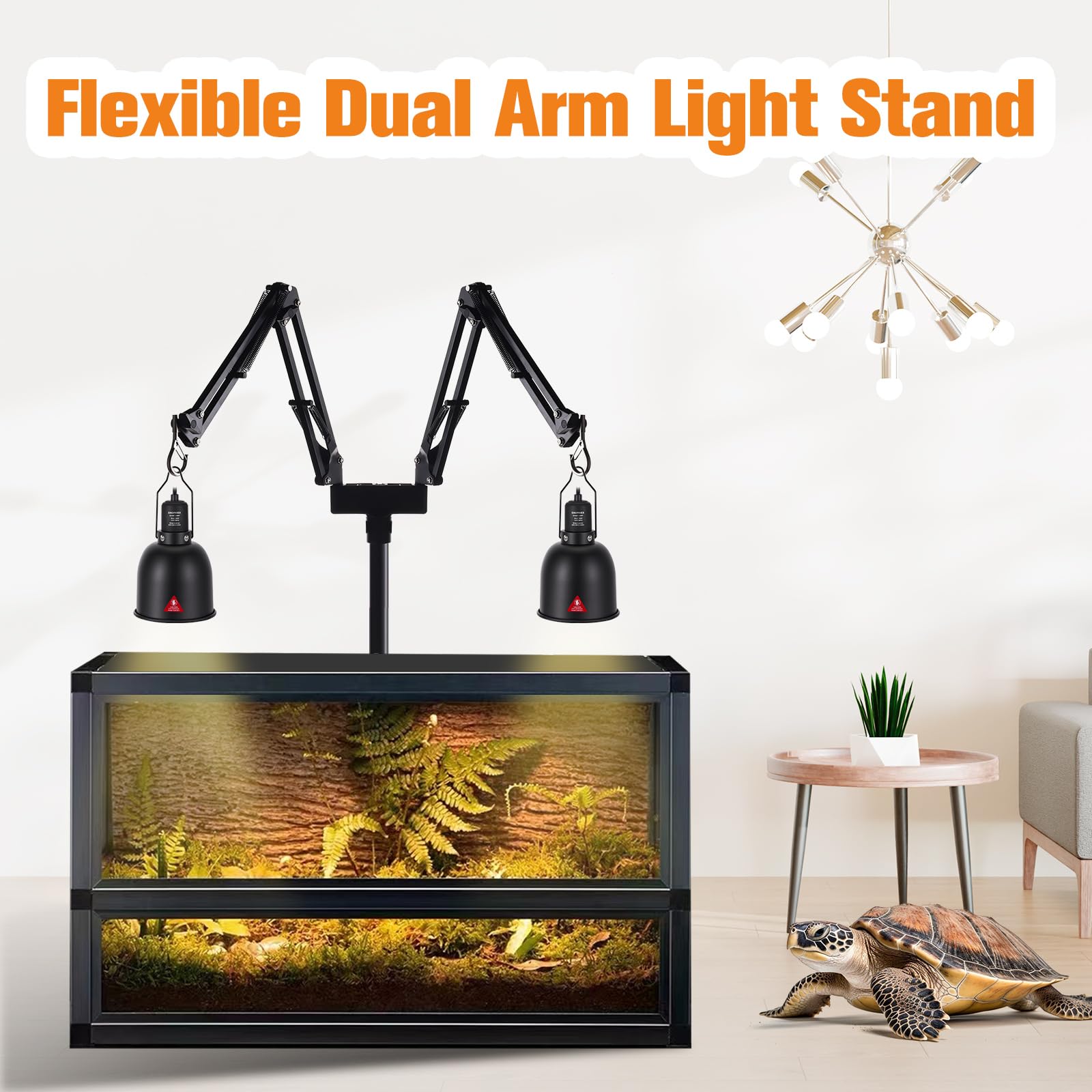 DXOPHIEX Dual Reptile Lamp Stand Reptile Light Stand with Two Flexible Brackets,Height Adjustable (15.7inch to 74.3inch) Reptile