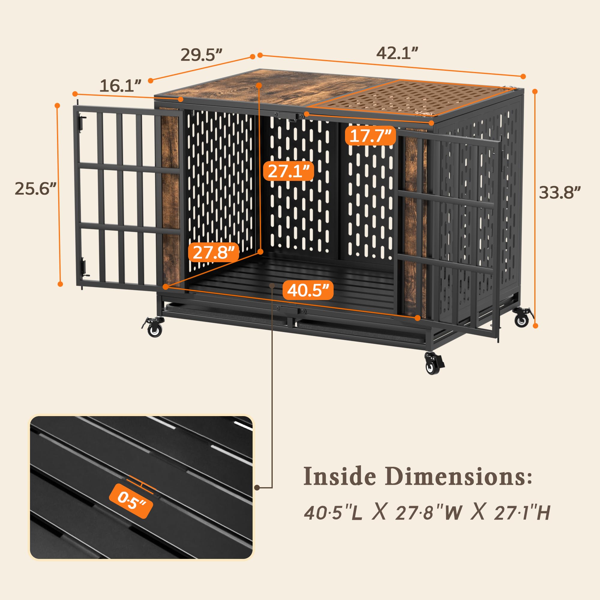 Huddycove 42Inch Heavy Duty Dog Crate, Escape Proof Large Medium Kennel For High Anxiety Dogs, Indestructible Pet Cage Indoor, R