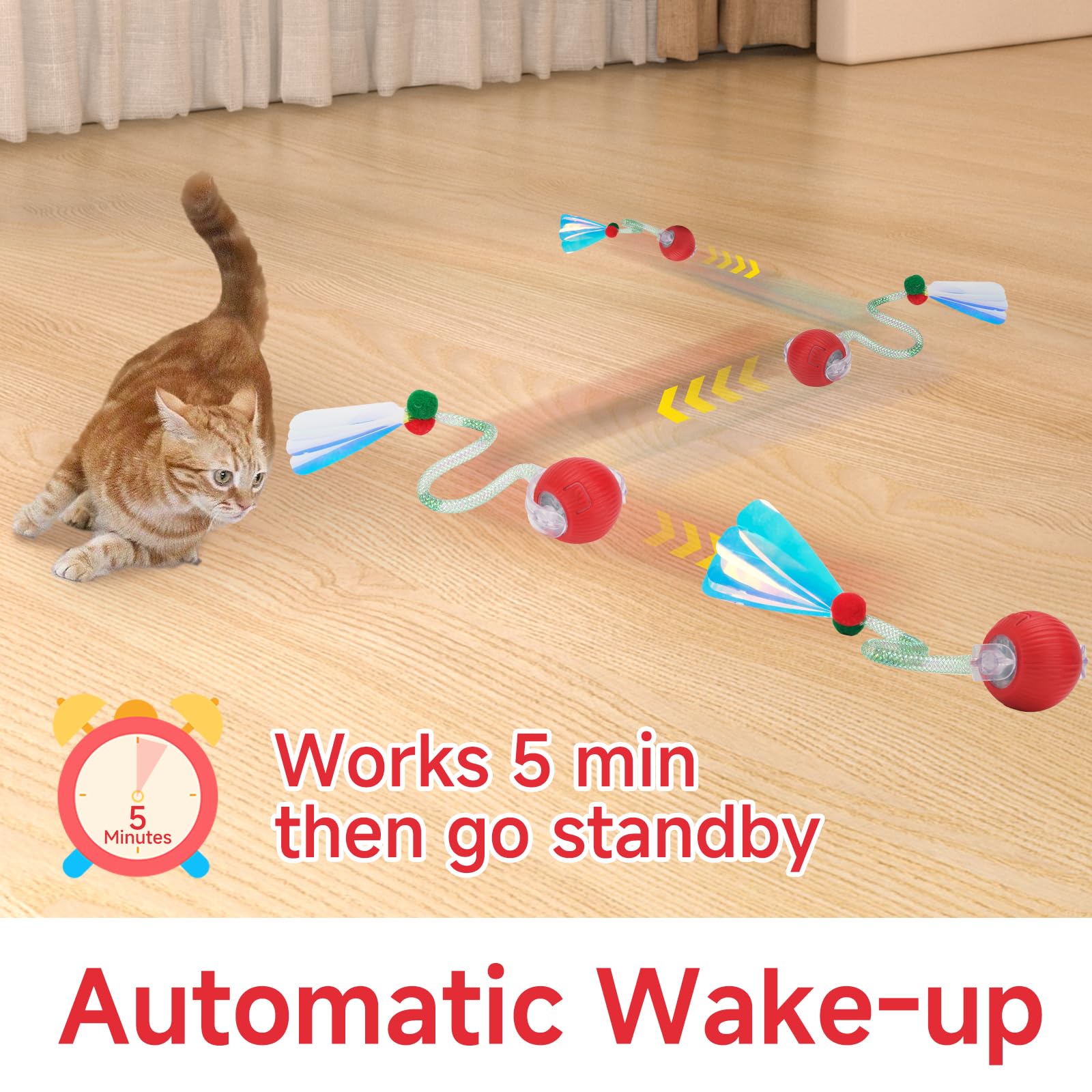 Interactive Cat Toy For Indoor Cats,Agile Automatic Moving Cat/Kitten Ball With Elastic Mesh Tail,Electric Toy Ball Chirping Bir