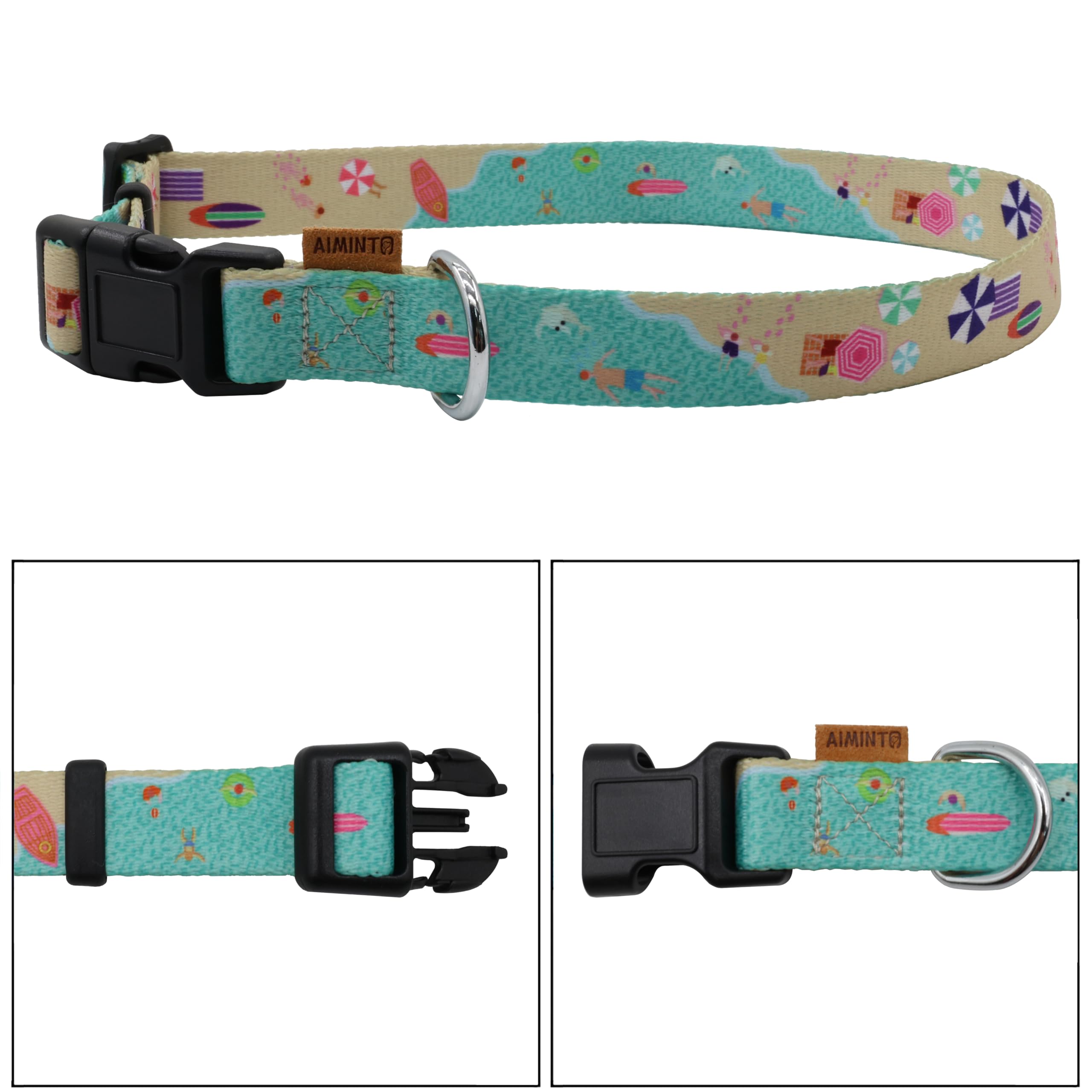 Aiminto Dog Collar, Cute Holiday In Beach Pattern, Soft And Adjustable Collar With Quick Release Buckle (S (Neck 11-18', Width