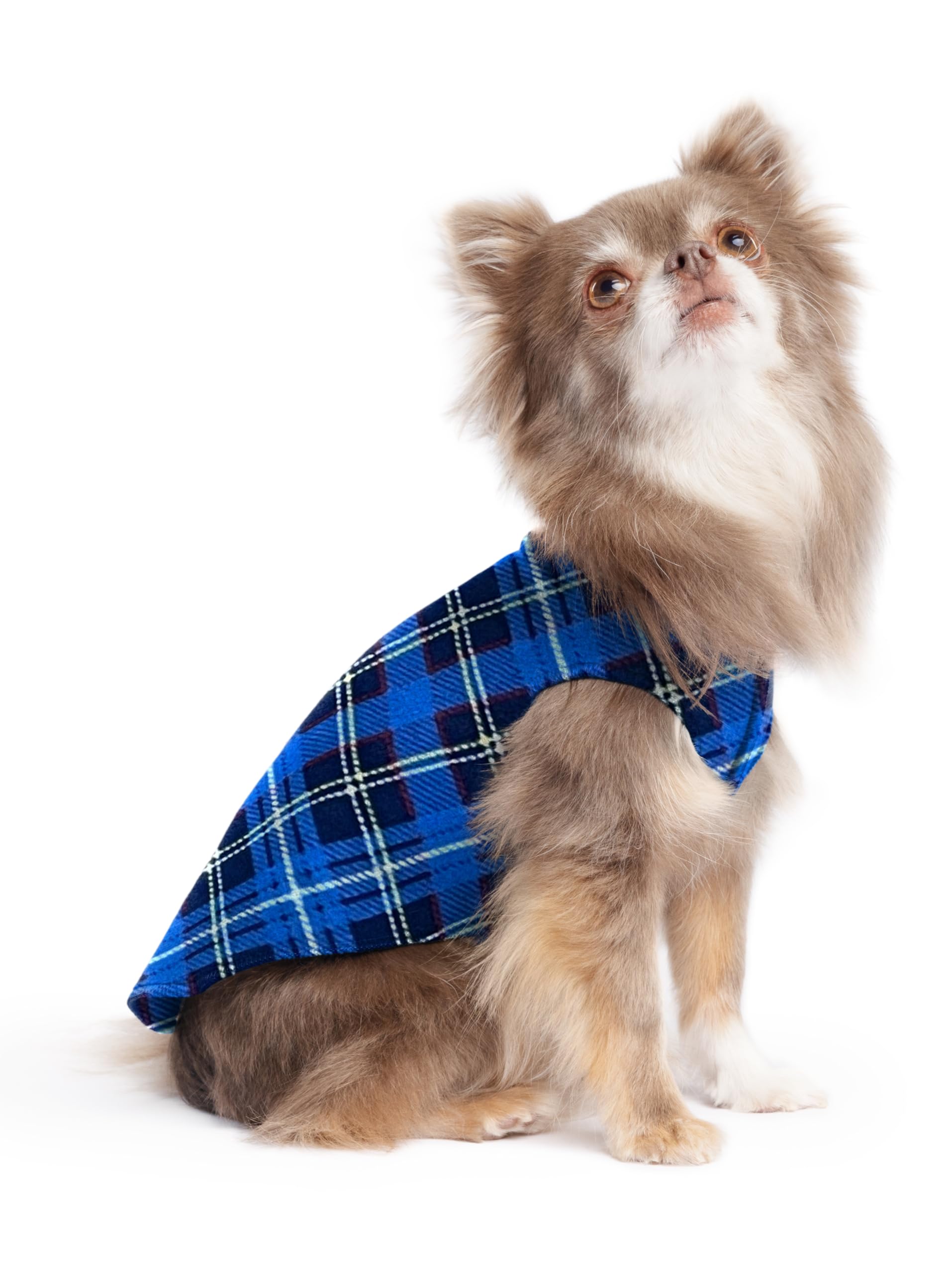 Gold Paw Stretch Fleece Dog Coat, Stretchy Pet Sweater, Machine Washable Pullover For Winter And Fall, Blue Plaid, 6