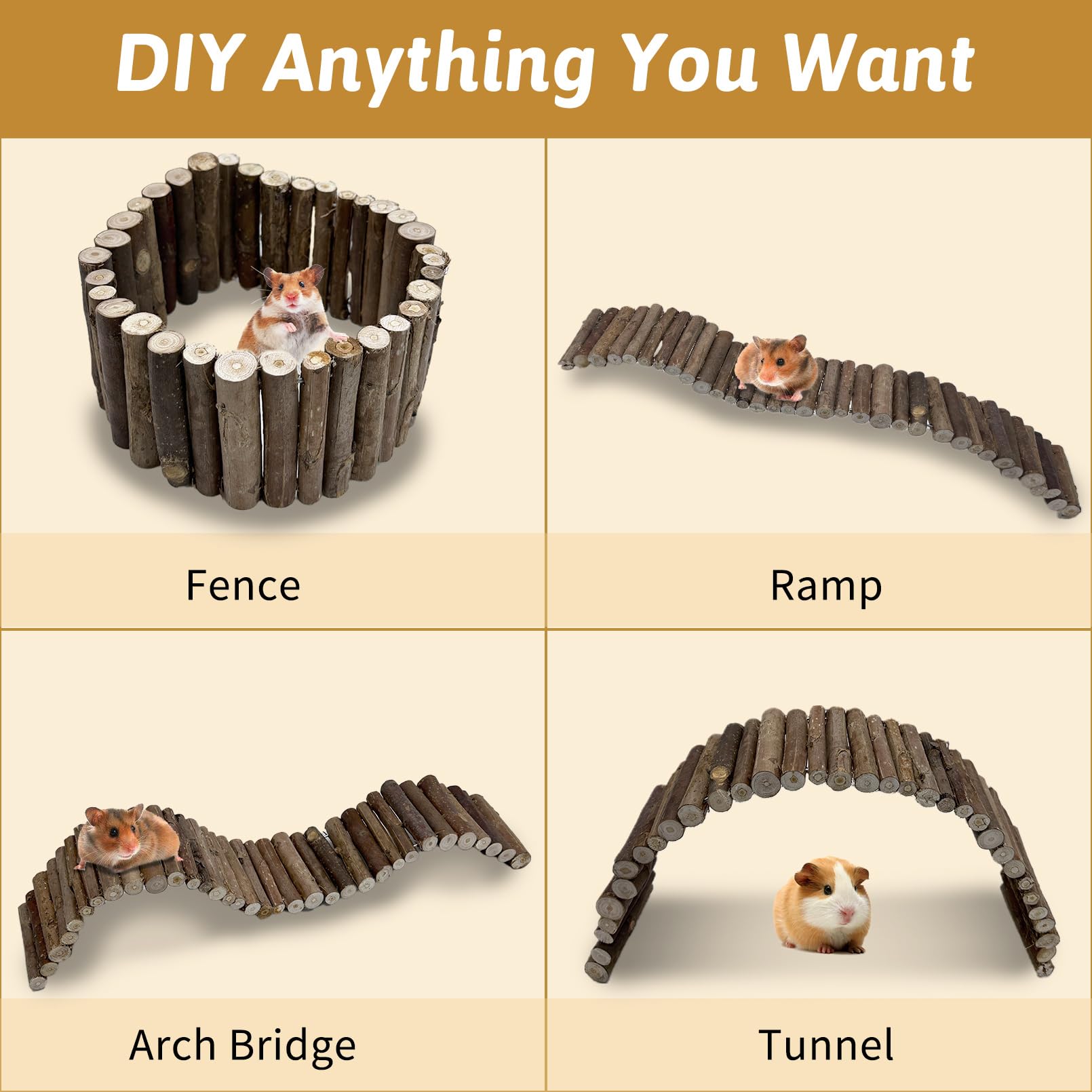 Hamiledyi 2Pcs Hamster Bridge Wood Hamster Climbing Ladder Rat Ladder Bridge Small Animals Cage Accessories For Dwarf Syrian Mic