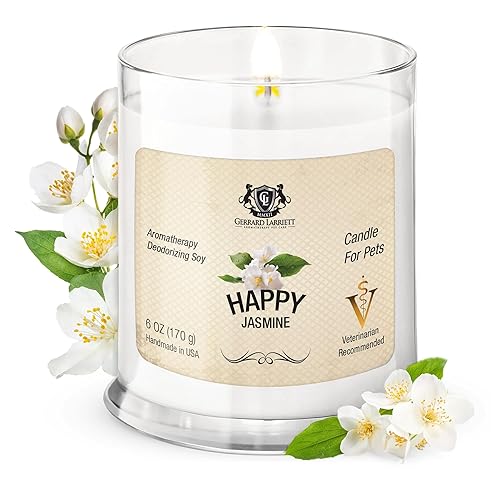 Gerrard Larriett - Deodorizing Soy Candles For Pets, Scented Candles For Removing Pet/Household Odors, Lasts Up To 40 Hours, White Candles For Home Scented With Happy Jasmine Fragrance, 10 Oz