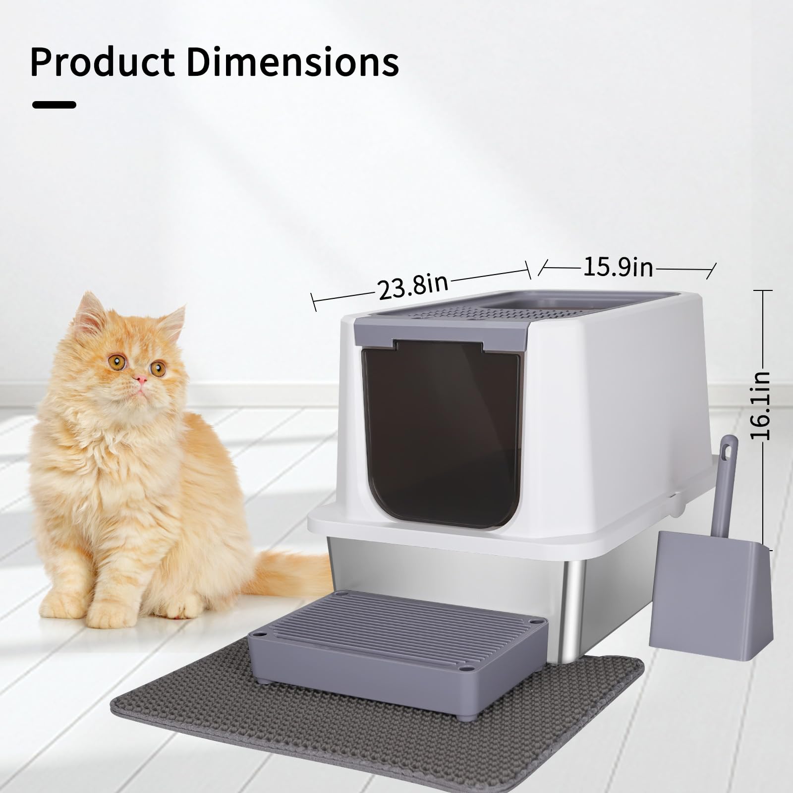 Rizzari Stainless Steel Cat Litter Box, Odorless Enclosed Litter Box With Top Holes, Large Litter Pan For Small To Large Sized C