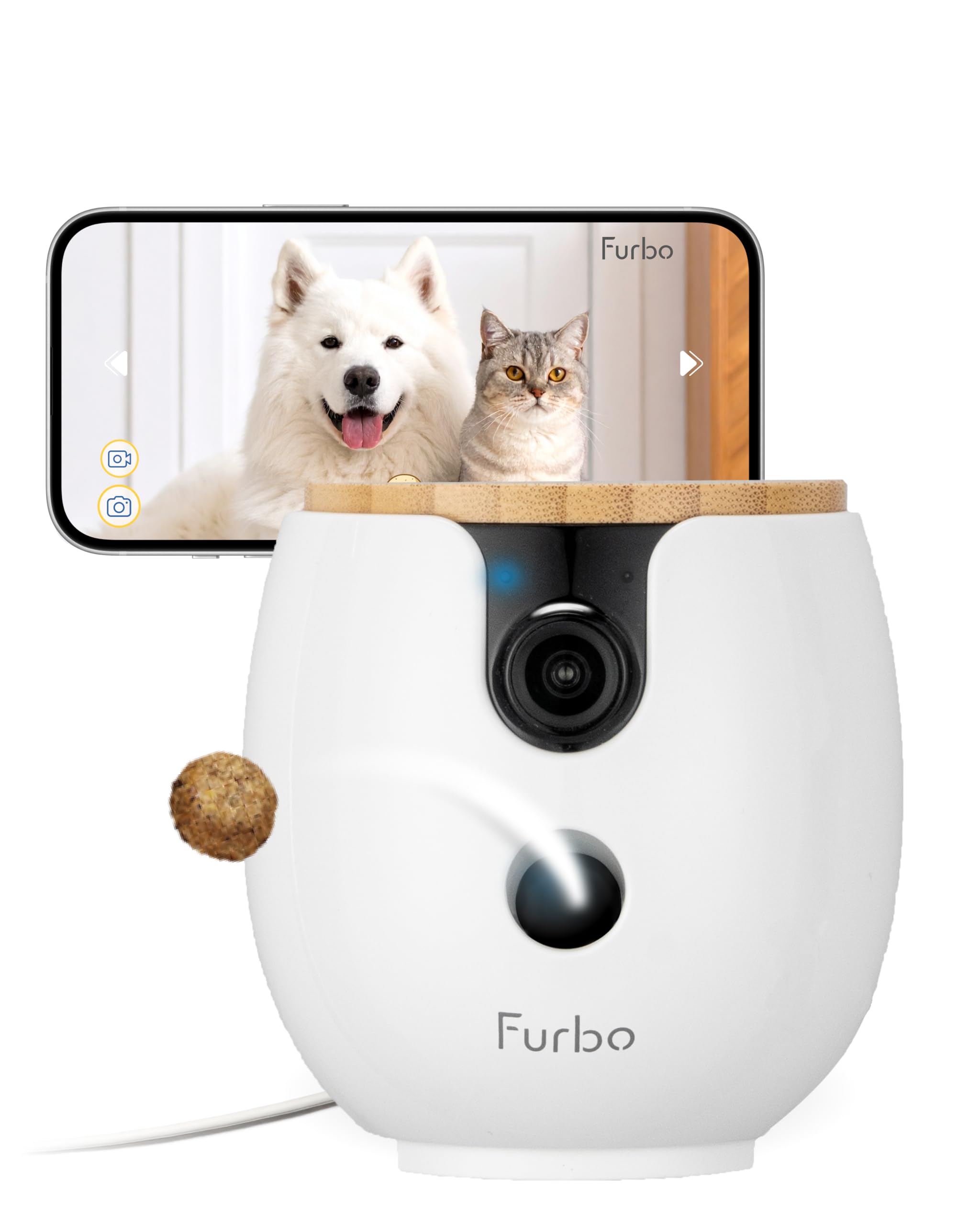 Furbo Mini 360 [New] 2K QHD Pet Camera: Dog & Cat Rotating Treat Dispenser w/Phone App, Smart Indoor Cam with 2-Way Speaker & Ni