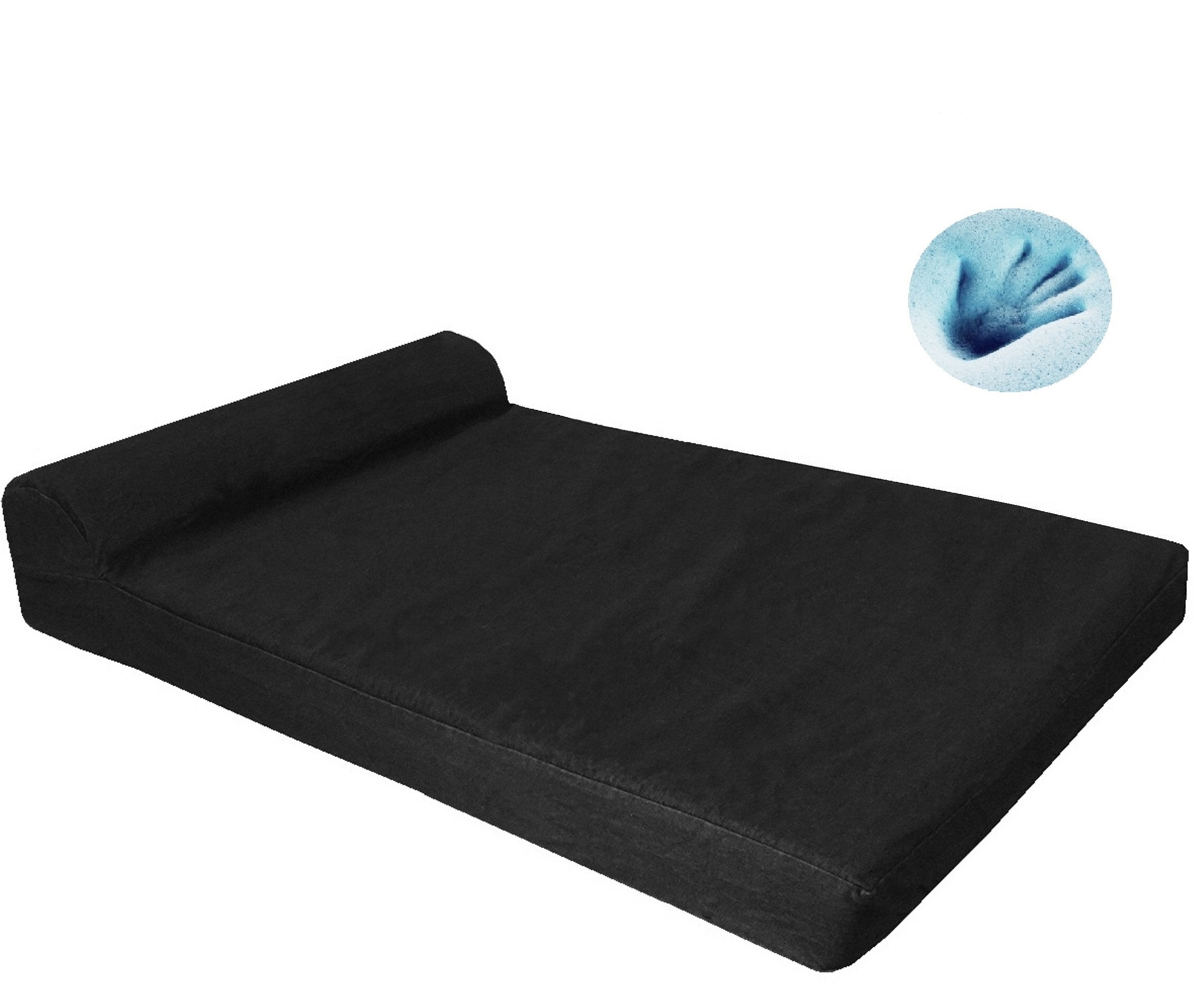 Dogbed4Less Premium Headrest Orthopedic Gel Memory Foam Dog Bed For Extra Large Dogs, Waterproof Lining And Washable Black Canvas Cover, Jumbo 55'X47'