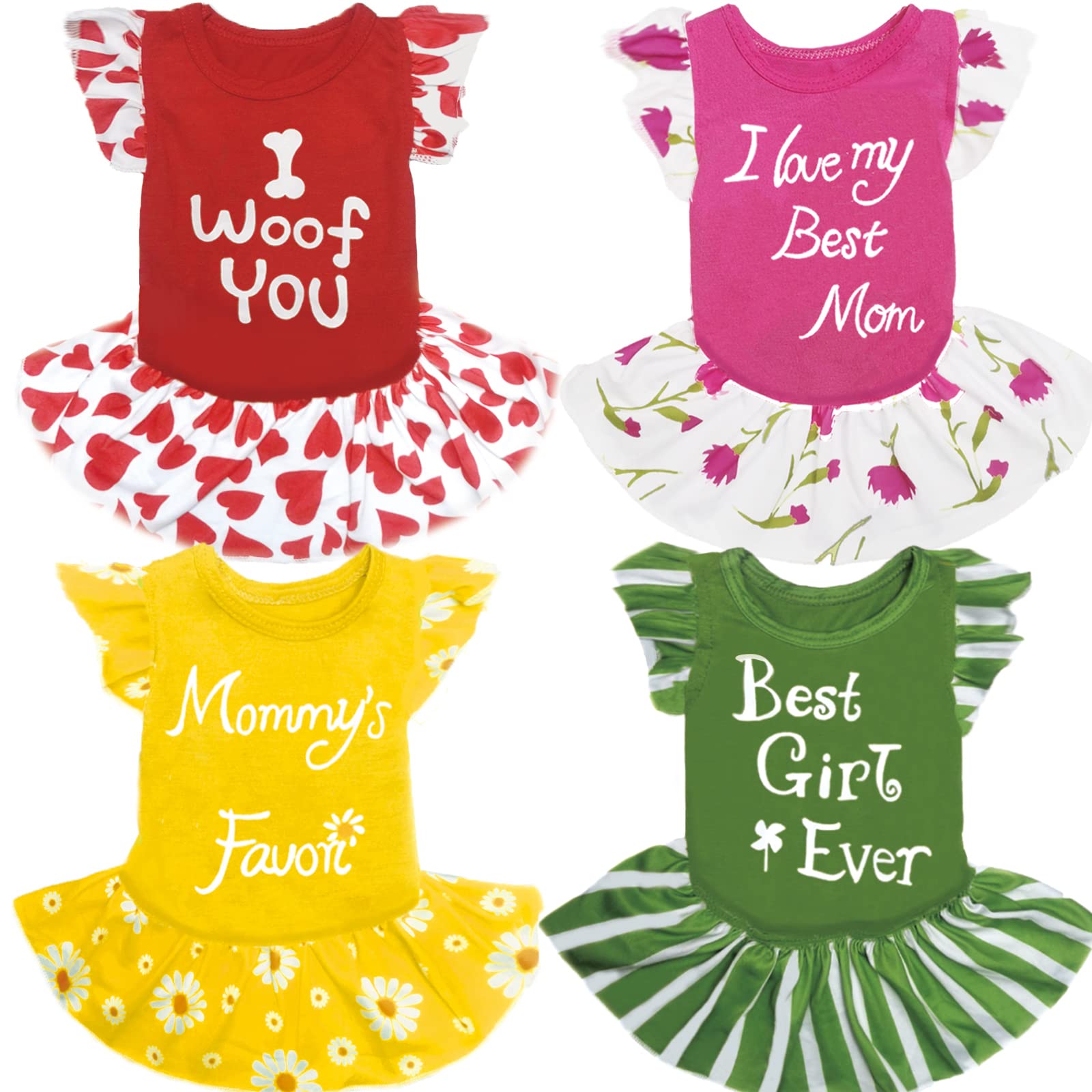 XPUDAC 4 Pieces Dog Dress Girl Dog Clothes for Dogs Girl Flower Dresses for Small Dogs Apparel Colorful Small Doggie Clothes Fem