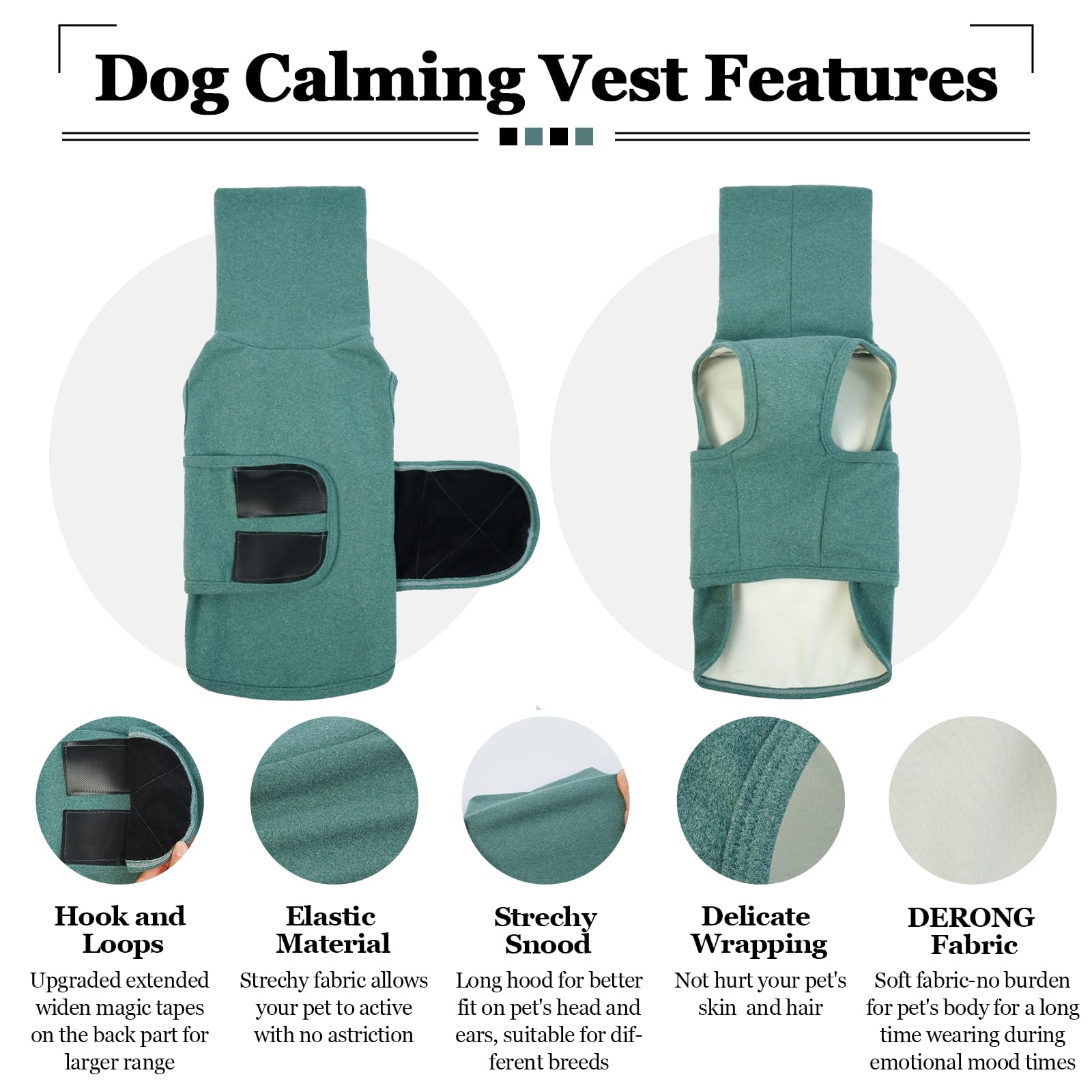 Rozkitch Dog Anxiety Vest Calming Jacket With Hoodie Soft Dog Ears Cover, Warm Shirt With Ear Wrap For Fireworks Travel Vet Visi