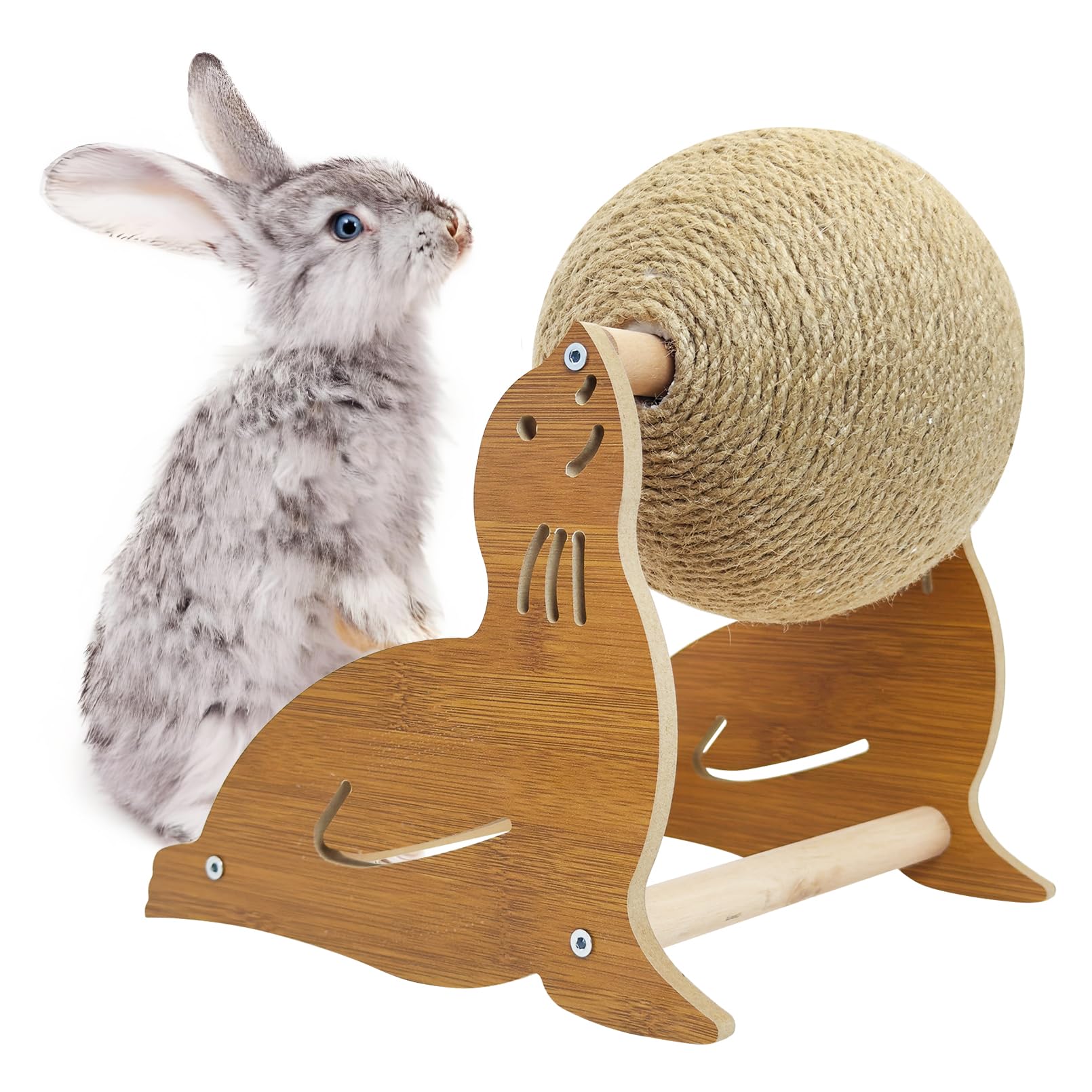 Fhiny Rabbit Scratch Toy, Natural Sisal Bunny Toy Rabbit Scratching Ball Cute Sisal Bunny Claw Scratcher Ball Rabbit Enrichment 