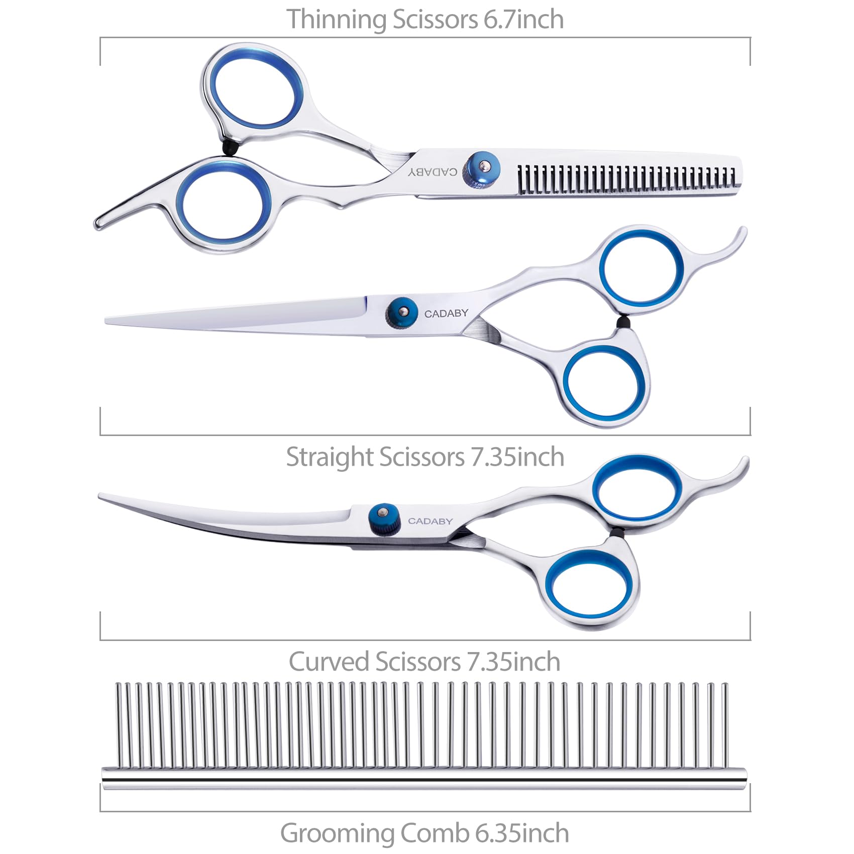 CADABY Dog Grooming Scissors Kit, 5 in 1 Dog Grooming Scissors, Professional Stainless Steel Dog Scissors for Grooming, Pet Groo
