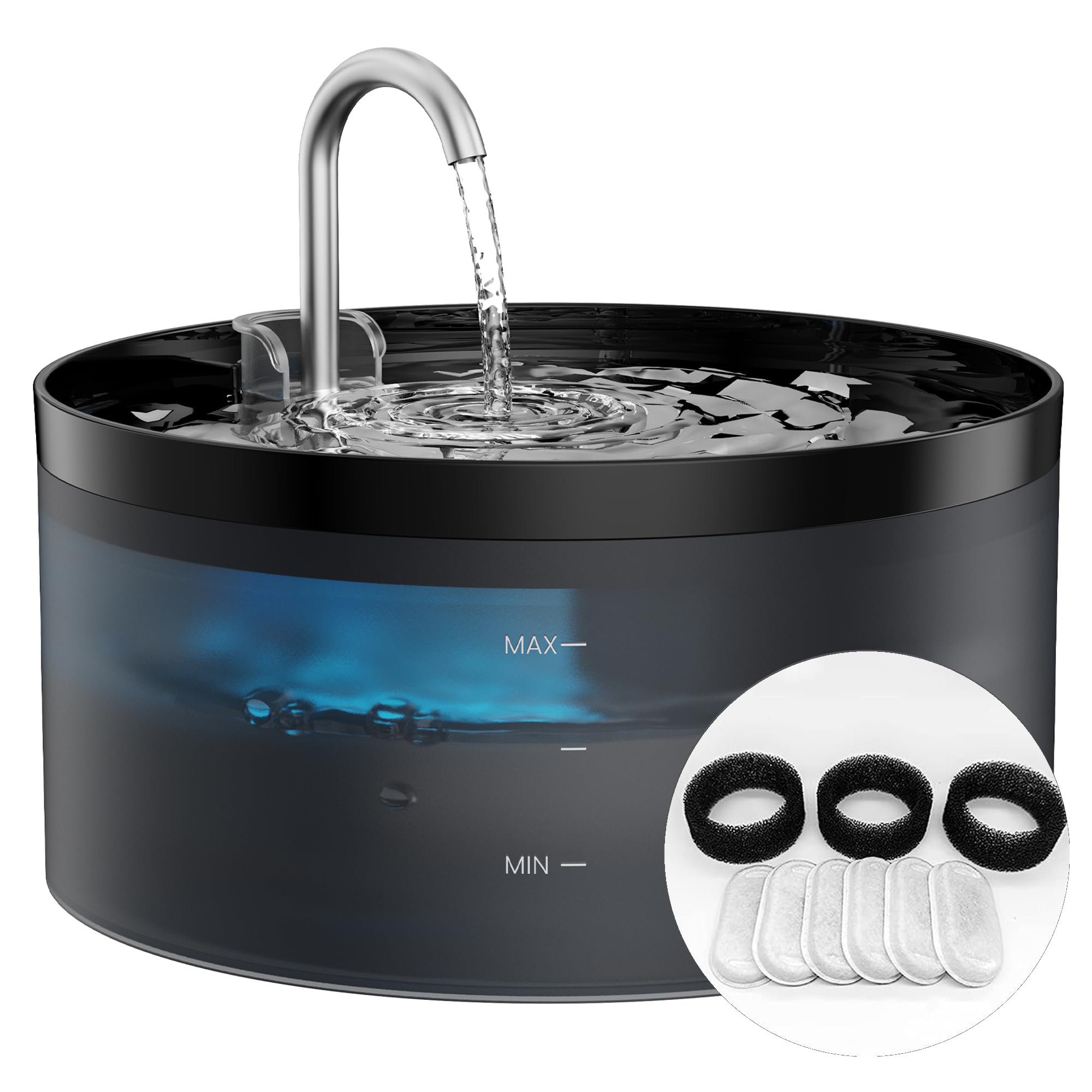 Cat Water Fountain for Cats Indoor: GIOTOHUN 108oz/3.2L Black Cat Drinking Founttain - Pet Fountains Contains 6 Filters + 3 Spon