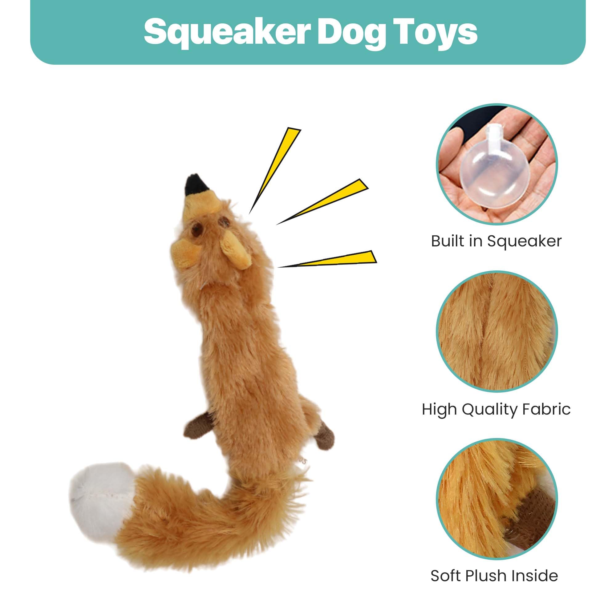 Spot Mini Skinneeez Fox- Stuffless Dog Toy With Squeaker-No Stuffing Squeaky Dog And Puppy Toys, Unstuffed Chew Toy For Small &