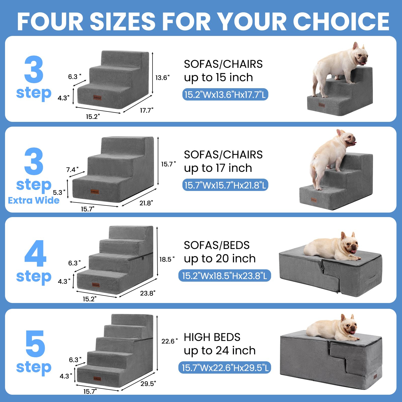Aodisman Dog Stairs for Bed 18.5 H, 4-Step Dog Steps for Small Dogs and Cats, Indoor Non-Slip Balanced Pet Stairs are Suitable f