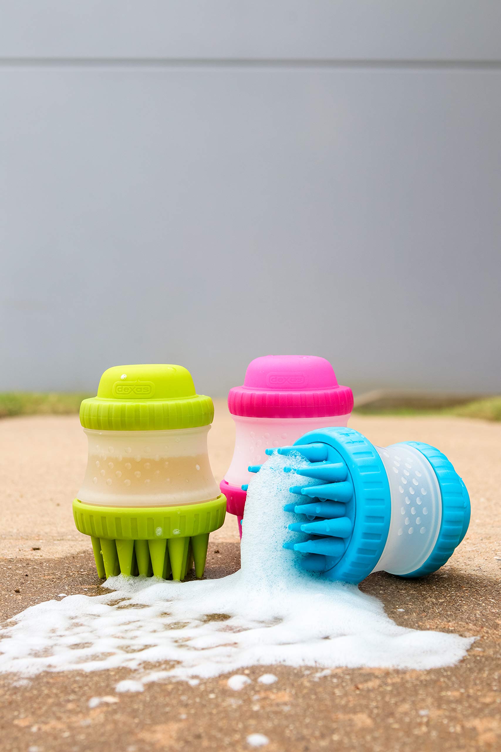 Dexas ScrubBuster Silicone Dog Washing Brush, Built-in Shampoo Reservoir, Blue, One Size, Model PW73022-312