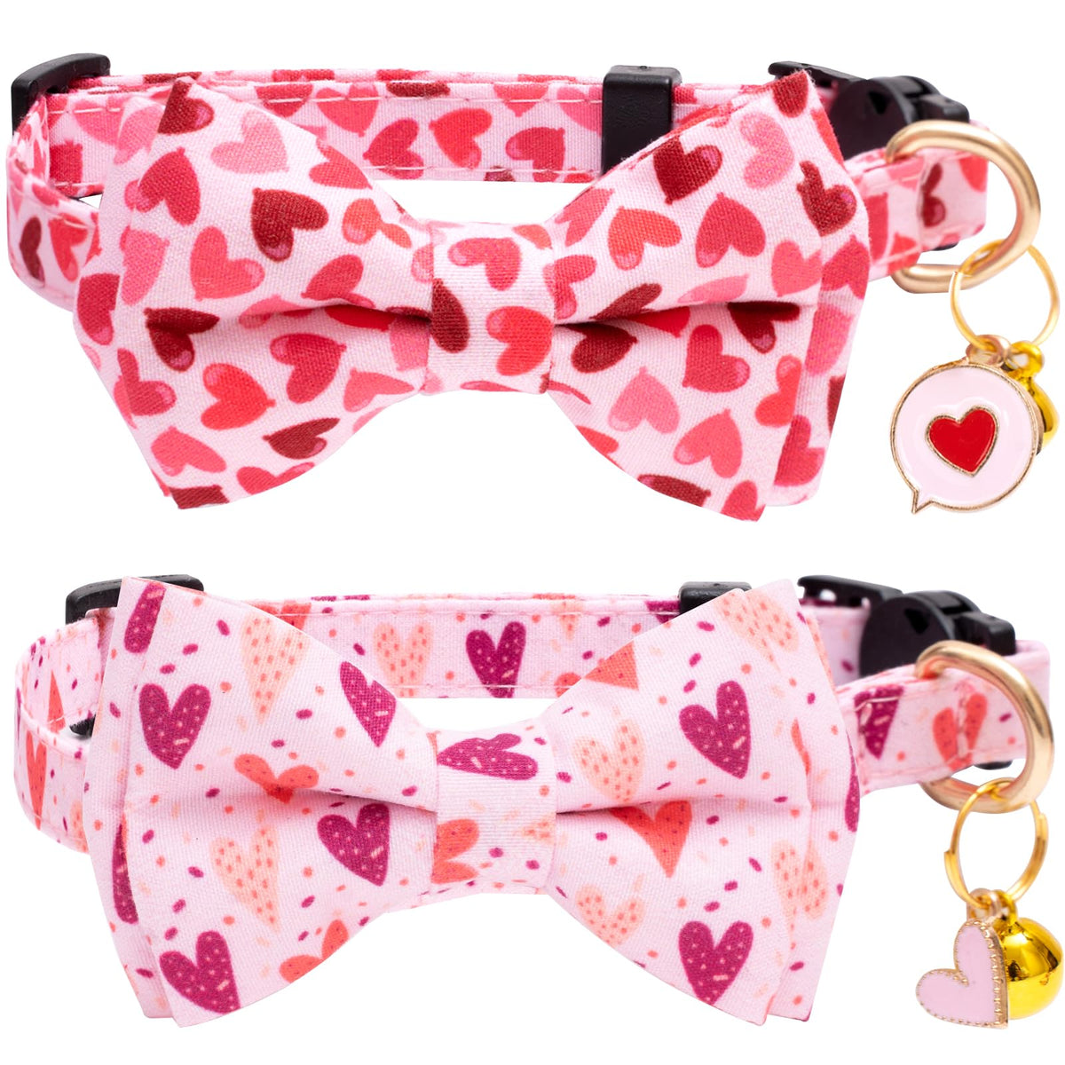 Faygarsle 2 Pack Valentine'S Day Cat Collar Cute Loving Heart Printed Collar With Bow Tie Breakaway Pink Purple Cat Collar For B