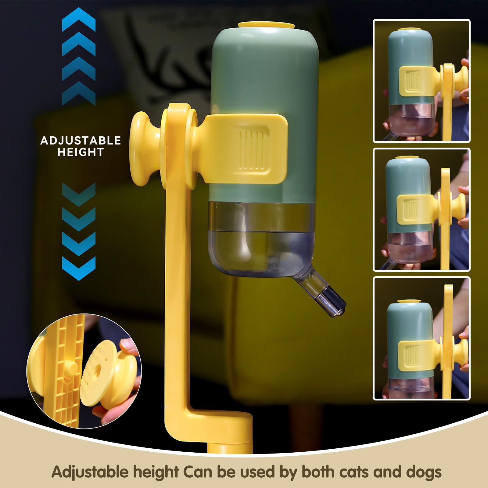 Pet Standing Water Dispenser Cat Dog Standing Ceramic Bowl Automatically Feeding Water Height Adjustable Detachable Pole (White-