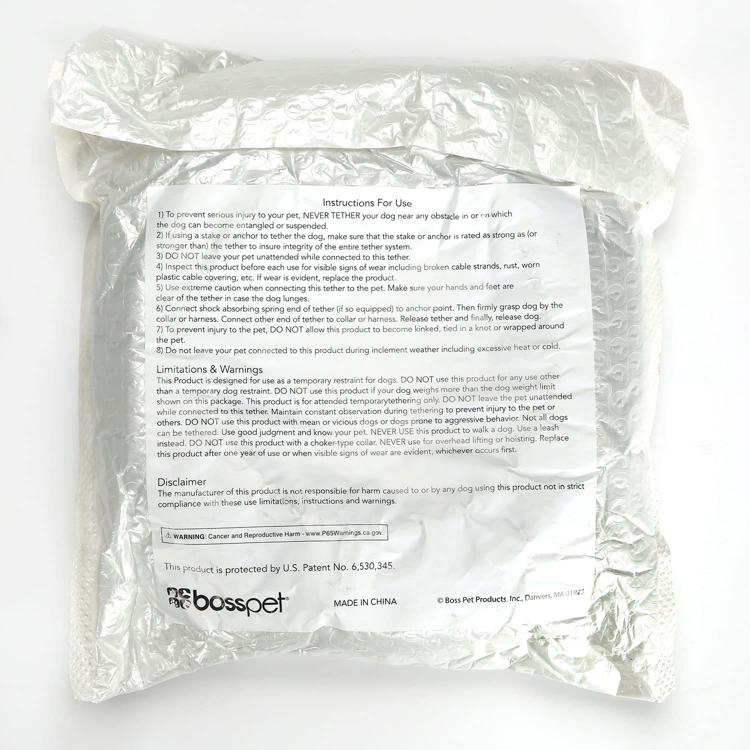 Boss Pet Products Prestige Super Beast Xxl 40 Foot Heavy Duty Dog Tie Out Leash With Vinyl Coated Cable And Twin Swivel Snaps Fo