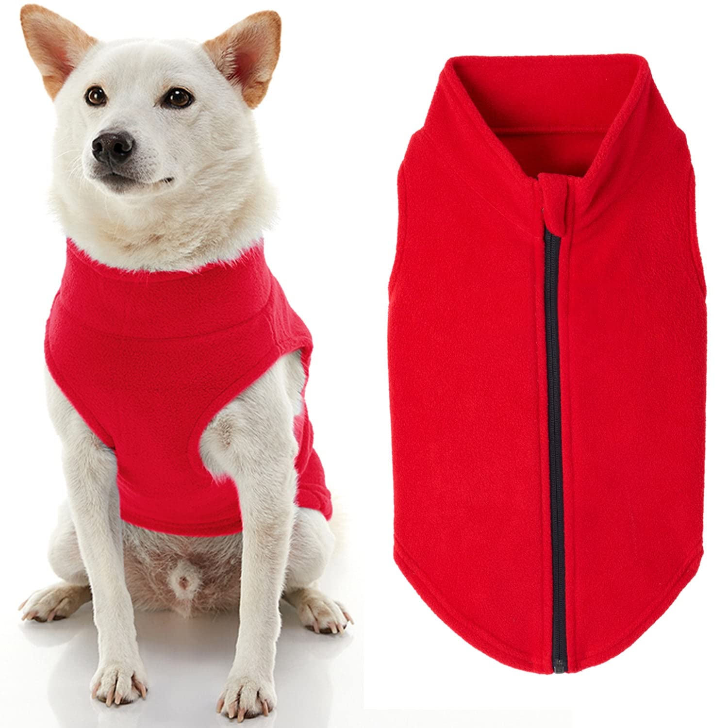 Gooby Zip Up Fleece Dog Sweater - Red, 3X-Large - Warm Pullover Step-In Jacket Without Ring Leash - Winter Sweater For Small And