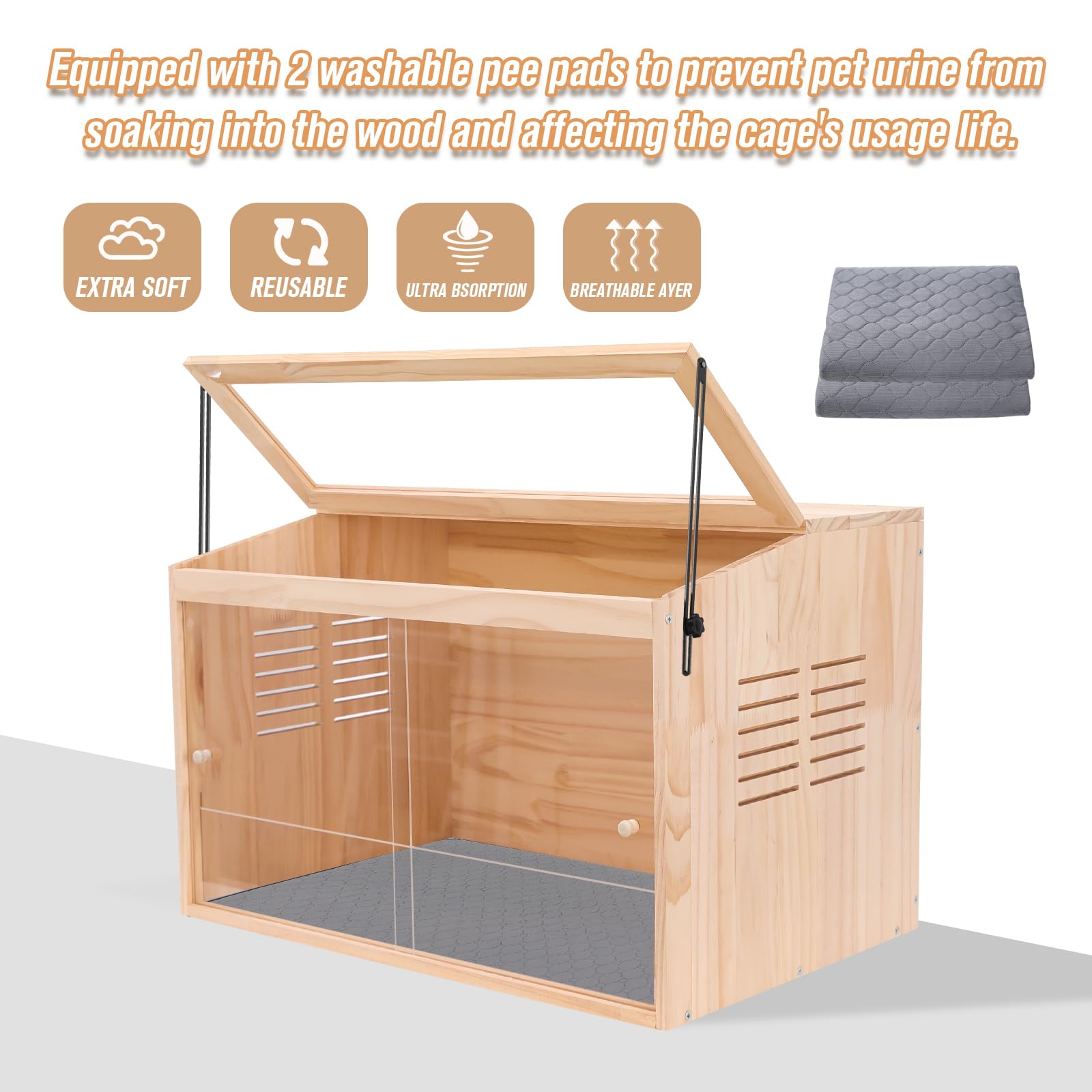 Wooden Hamster Cage,24'' Lx16 Wx16 H,Animal Cabinet For Dwarf Syrian Hamsters Degus, Hamster Habitat With Openable Top And Large