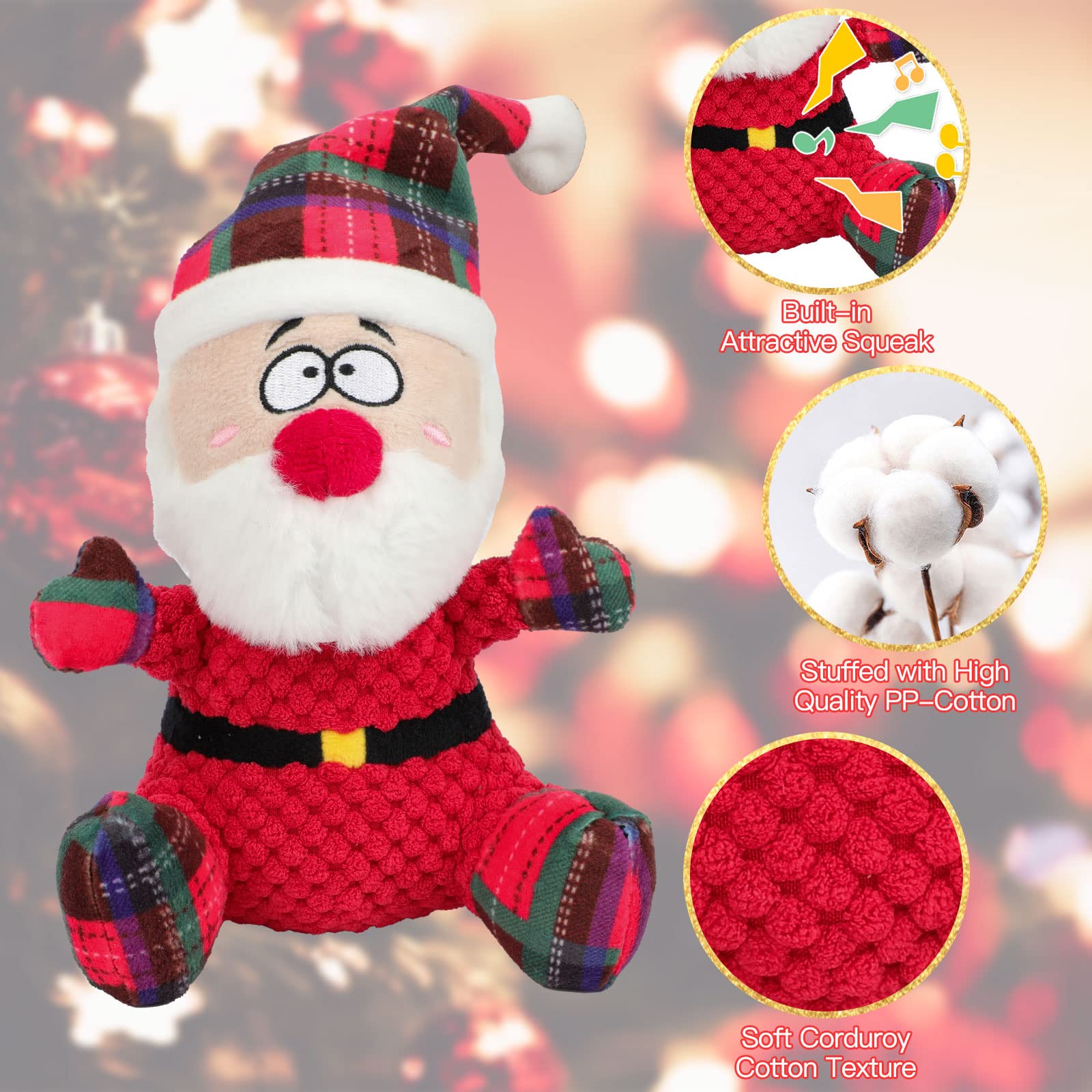 Rypet Pet Christmas Toy Dog Stuffed Squeaky Toys Puppy Durable Plush Toy Santa Dog Toys For Medium Small Dogs