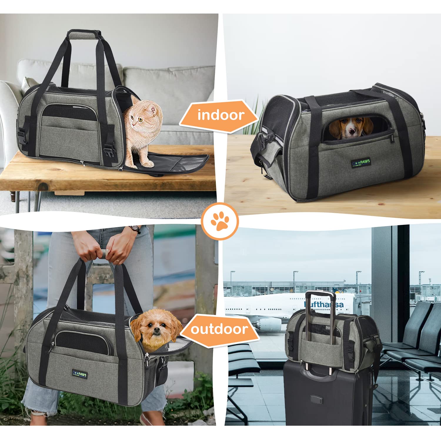 Jespet Soft-Sided Kennel Pet Carrier For Small Dogs, Cats, Puppy, Airline Approved Cat Carriers Dog Carrier Collapsible, Travel Handbag & Car Seat