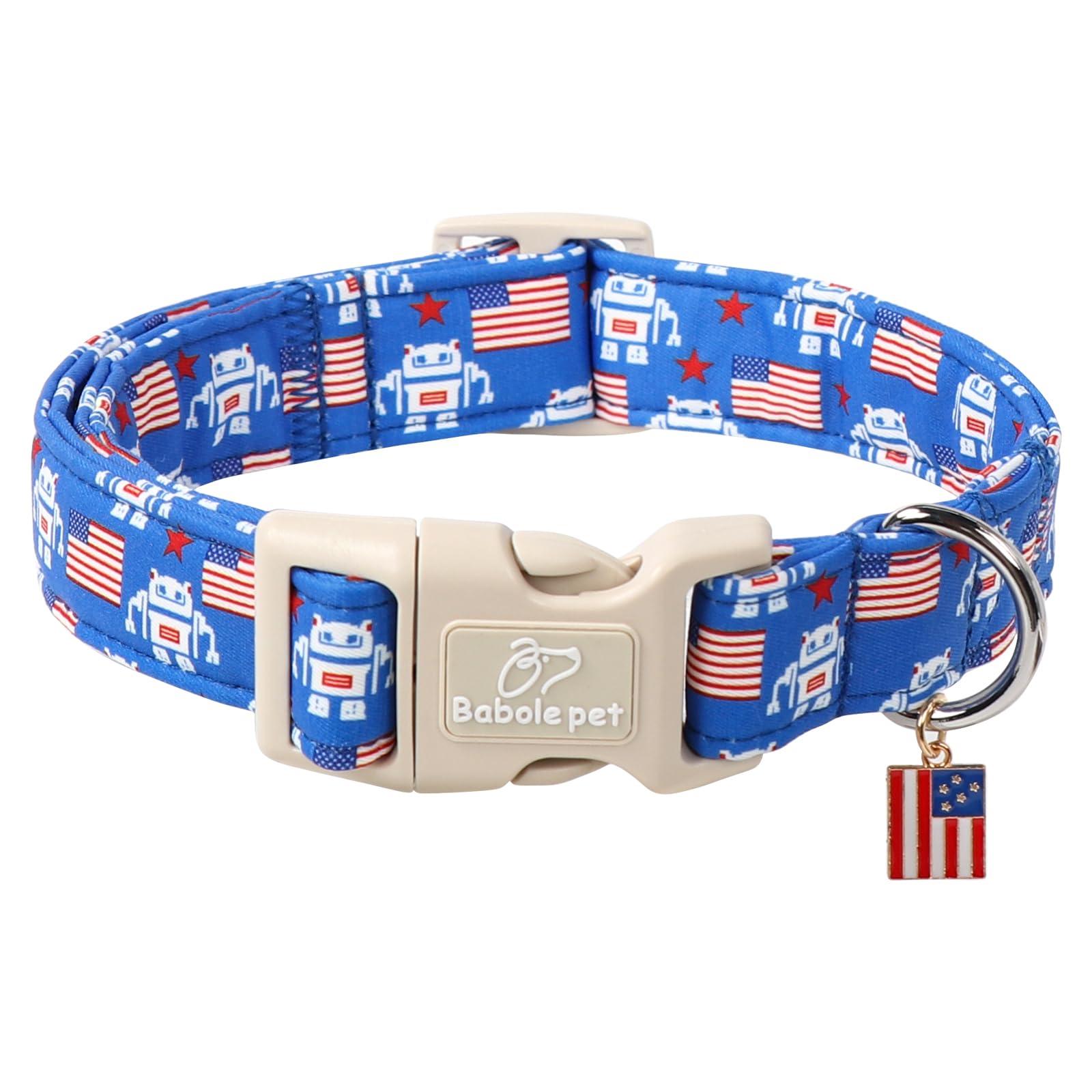 Babole Pet 4Th Of July Dog Collar, Robot Star-Spangled Patriotic Dog Collars For Puppy & Tiny Dogs, Adjustable Lightweight Quick