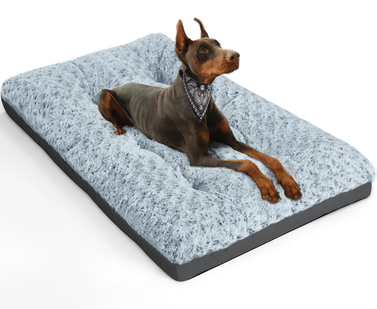 Pocblue Deluxe Washable Xxl Dog Bed Dog Crate Mat 48 Inch Comfy Fluffy Kennel Pad Anti-Slip For Dogs Up To 110 Lbs, 48' X 30', Grey