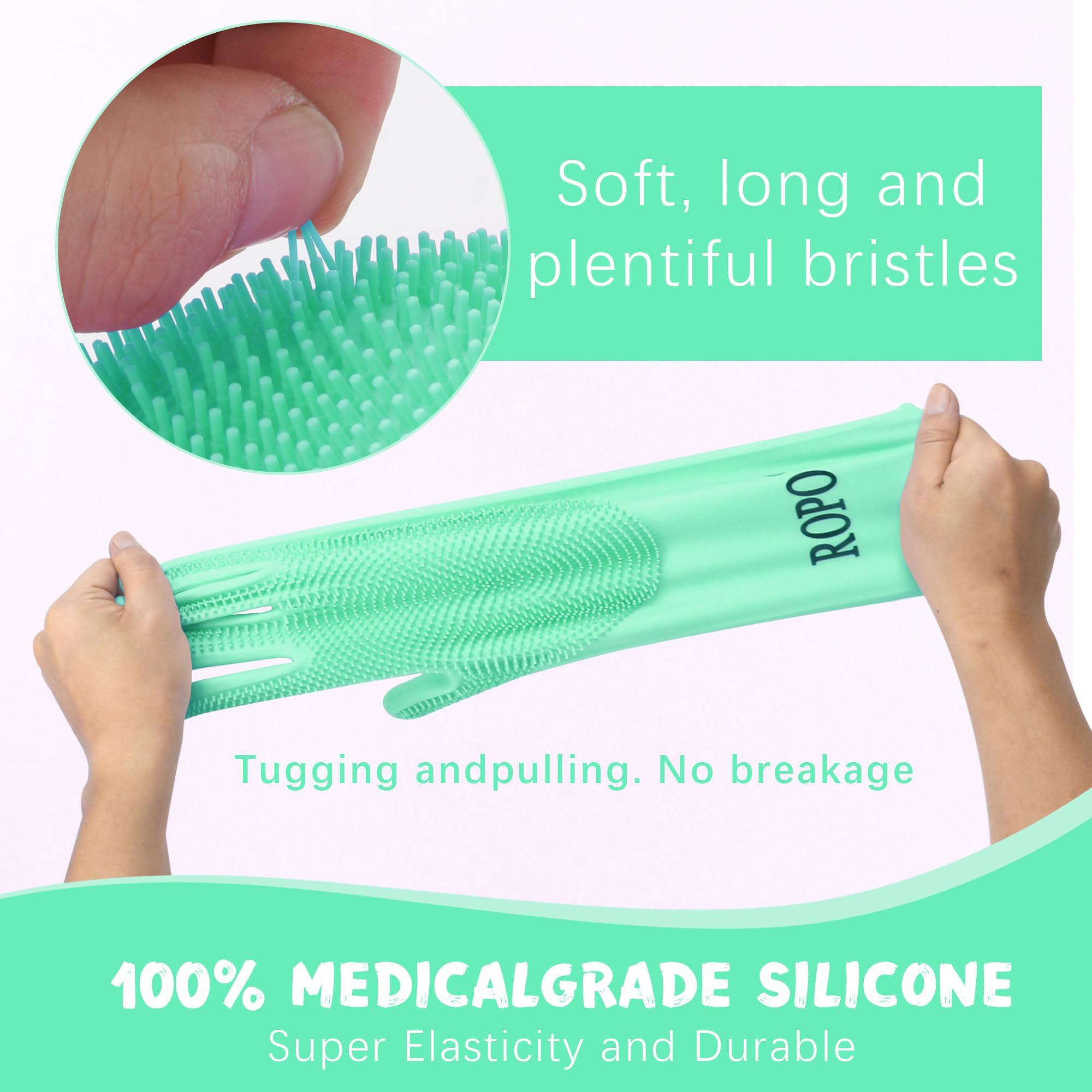 Ropo Silicone Gloves For Pet Grooming, Multi-Functional Gloves For Pet Hair Shedding, Bathing, And Massage (Green)