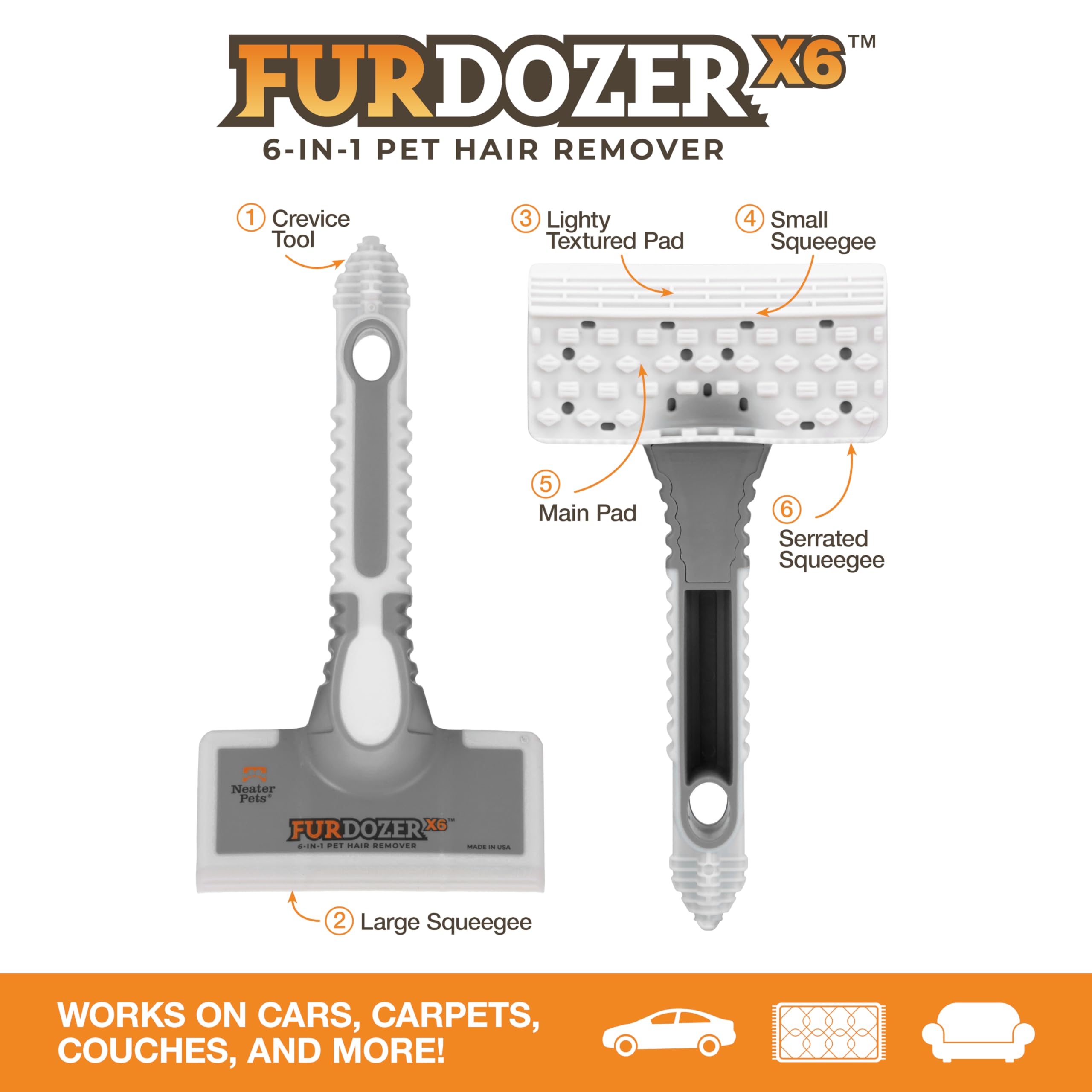 Furdozer X6 & X3 Bundle - Pet Hair Removal Tool & Car Detailing Dog Hair Remover For Carpet, Car, Couch, Bedding, & Furniture -