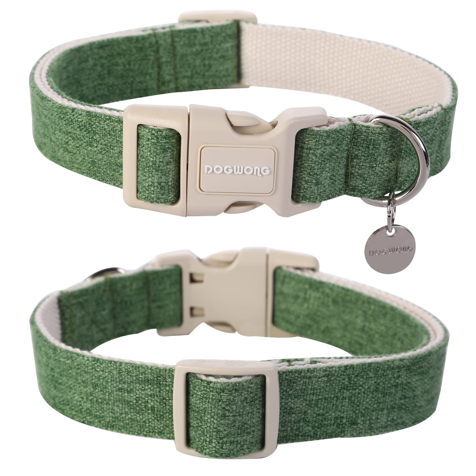 Dogwong Cotton Hemp Dog Collar, Heavy-Duty Adjustable Soft Natural Fabric Pet Collar For Small To Large Dogs