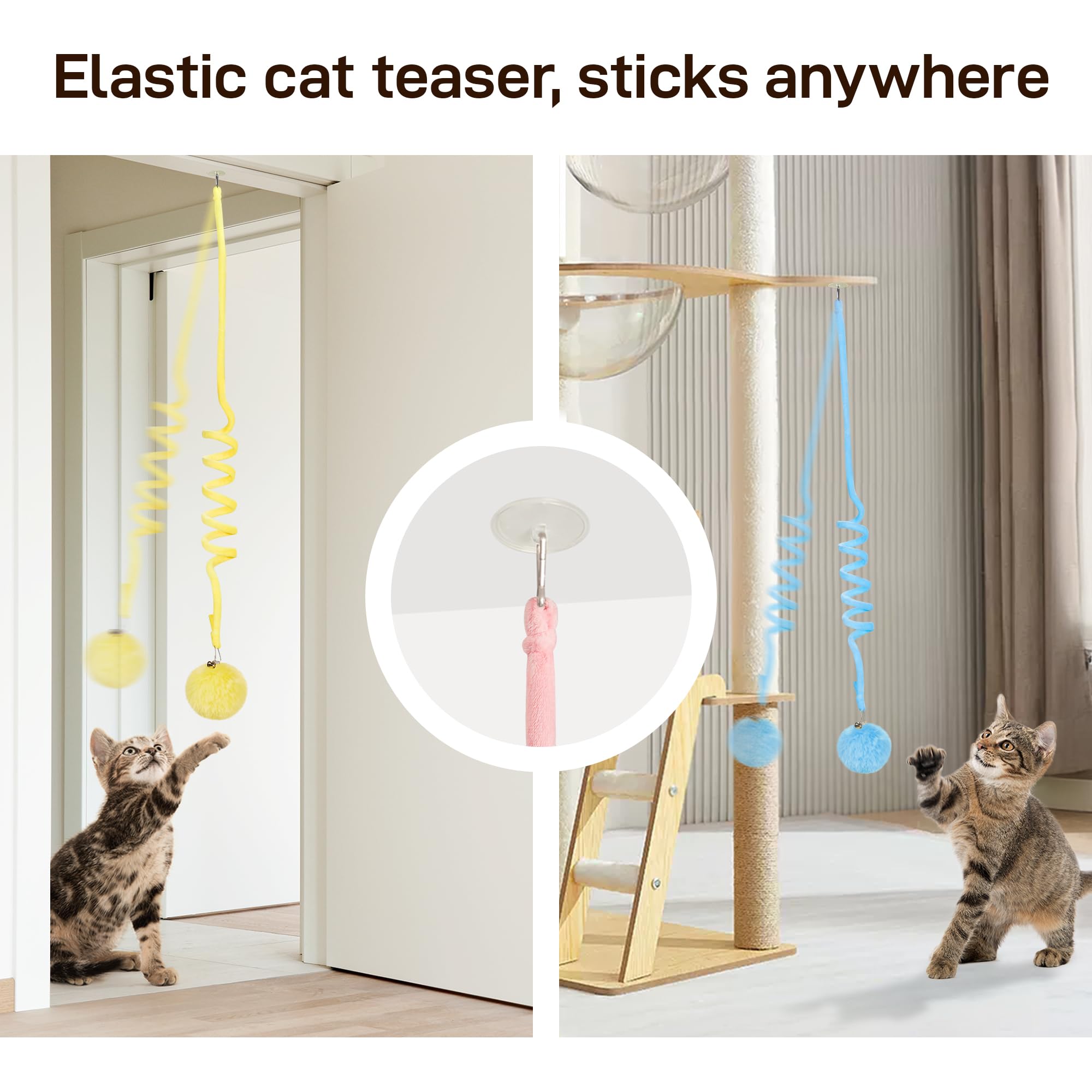 Potaroma Hanging Fluffy Cat Catnip Ball Toys 3 Pcs With Bell, Interactive Cat Teaser Retractable Toys Indoor Kitten Play Chase E