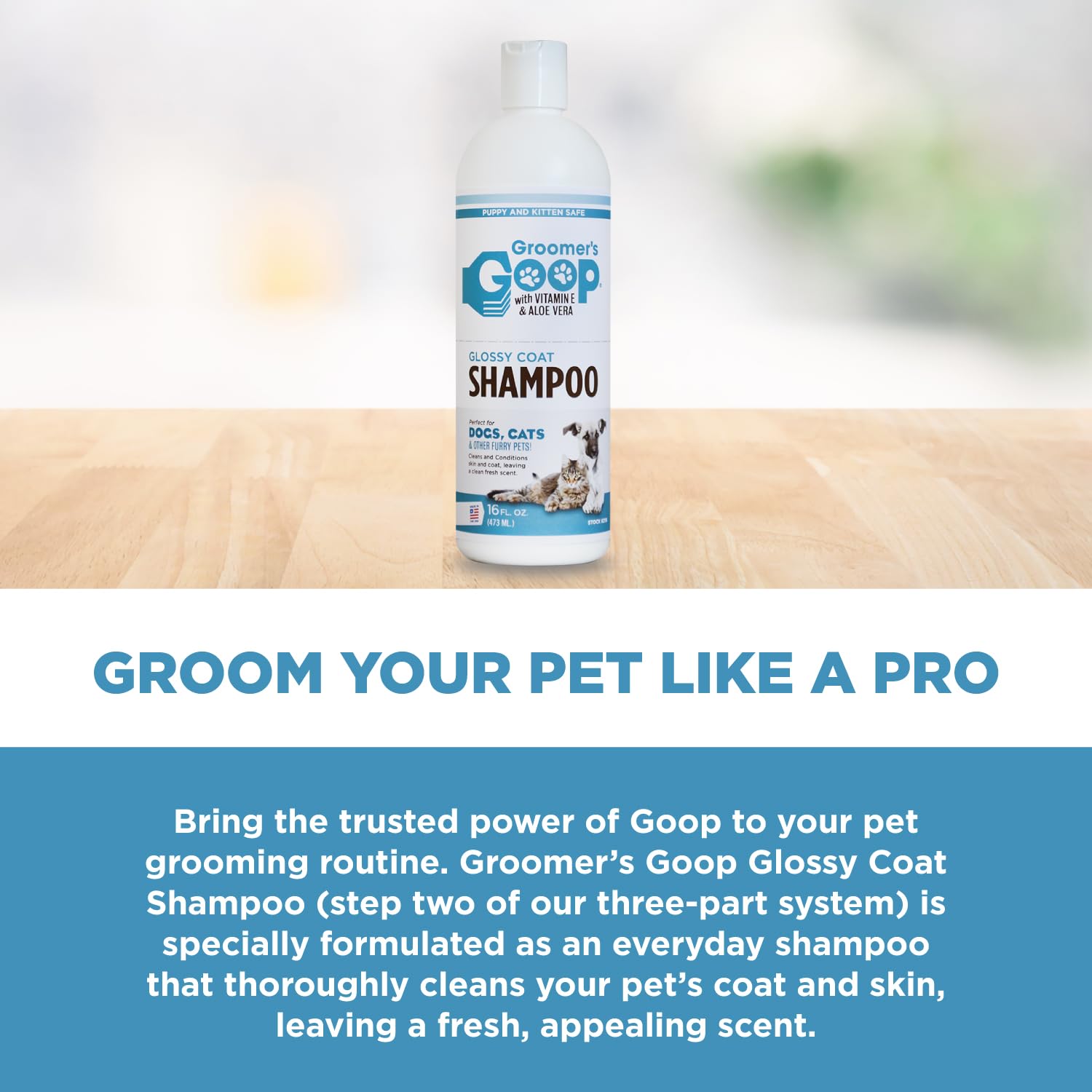 Groomer's GOOP Glossy Coat Cleansing Pet Shampoo - Deep Cleansing Formula, 16 oz, White, Model 216, Enhances Shine & Moisturizes Skin