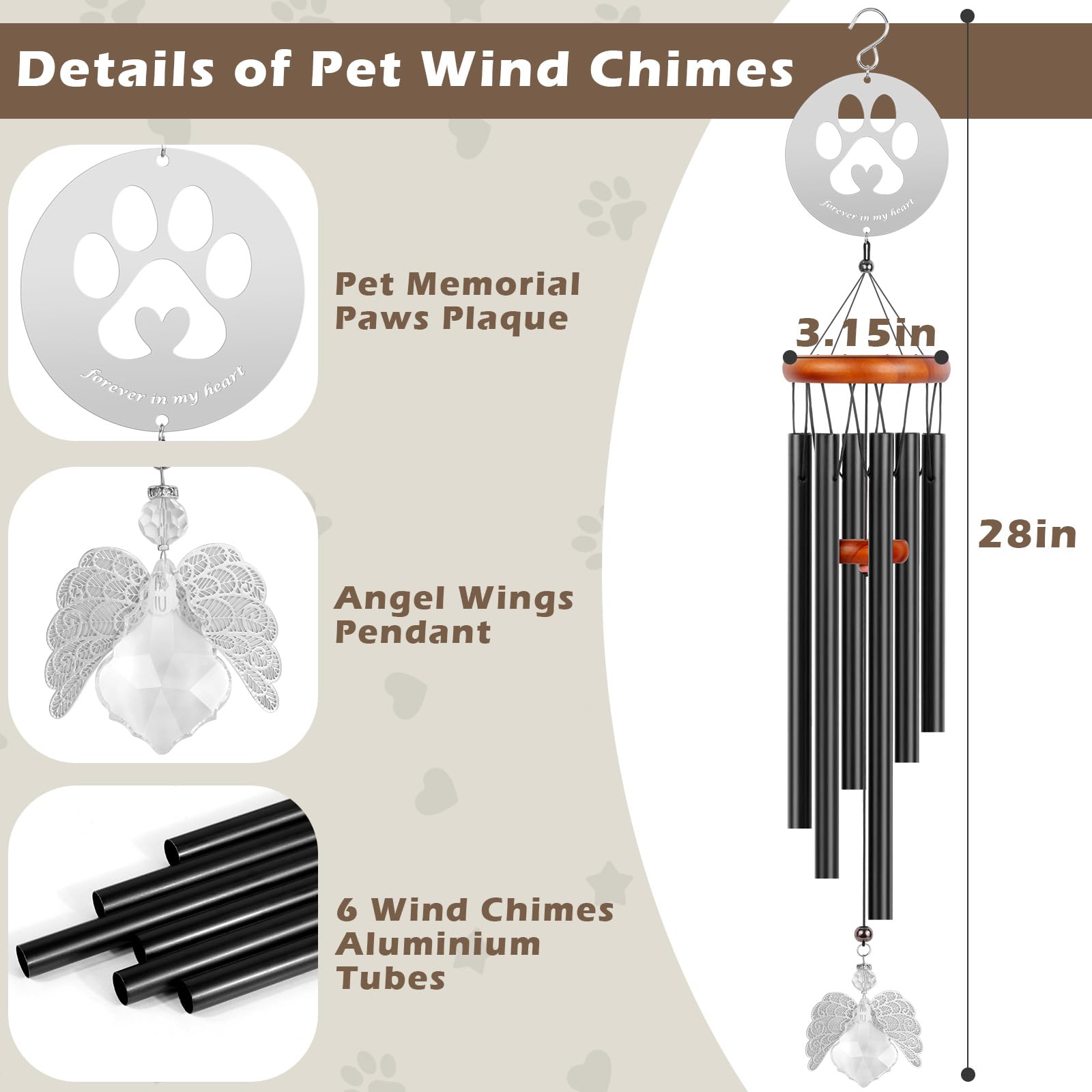 Motaweek Dog Memorial Gifts For Loss Of Dog, Pet Memorial Wind Chime, Loss Of Pet Sympathy Gift, Pet Memorial Suncatcher, Dog Re
