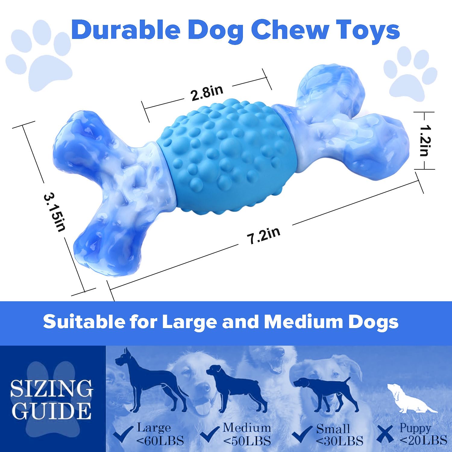 Rensh Tough Dog Chew Toys for Medium and Large Breeds, Sturdy Dog Toys for Aggressive Chewers, Nearly Indestructible Bones Toy f