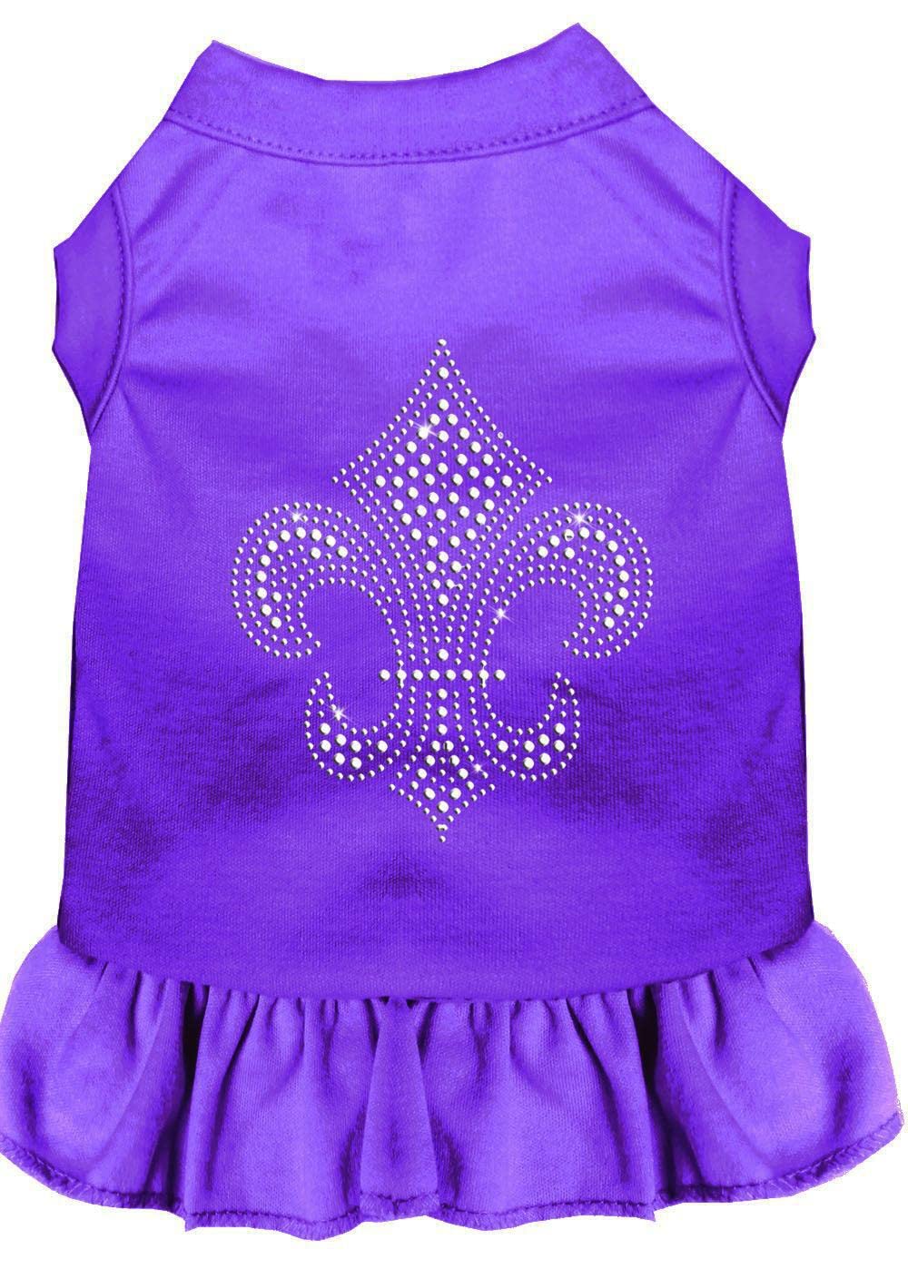 Pet Dog & Cat Dress Rhinestone, &quot;Silver Fleur De Lis&quot; Purple LG (10-14 lbs.)