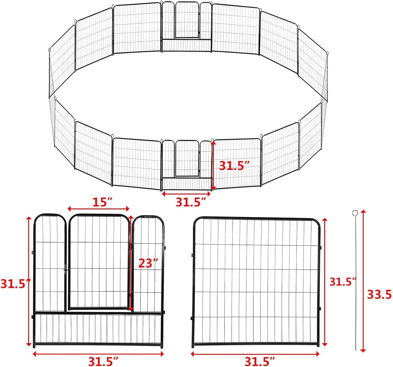 Confote Dog Playpen Pet Dog Fence 16 Panel 32 Inch Foldable Exercise Pen Outdoor Metal Pet Fence Barrier Kennel For Medium Dogs