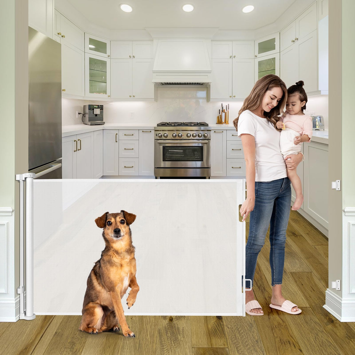 56 Inch Retractable Baby Gates for Doorways Retractable Dog Gate for Stairs Outdoor Retractable Gate Mesh Baby Gate Retractable 