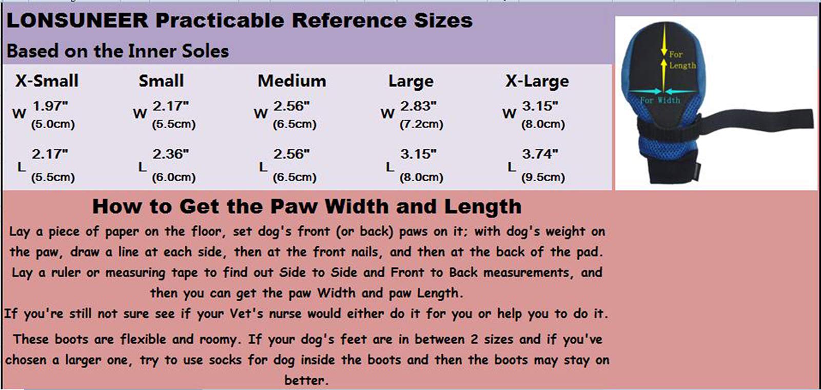 Lonsuneer Dog Boots Breathable And Protect Paws Soft Nonslip Soles Blue Color Size X-Large - Inner Sole Width 3.15 Inch