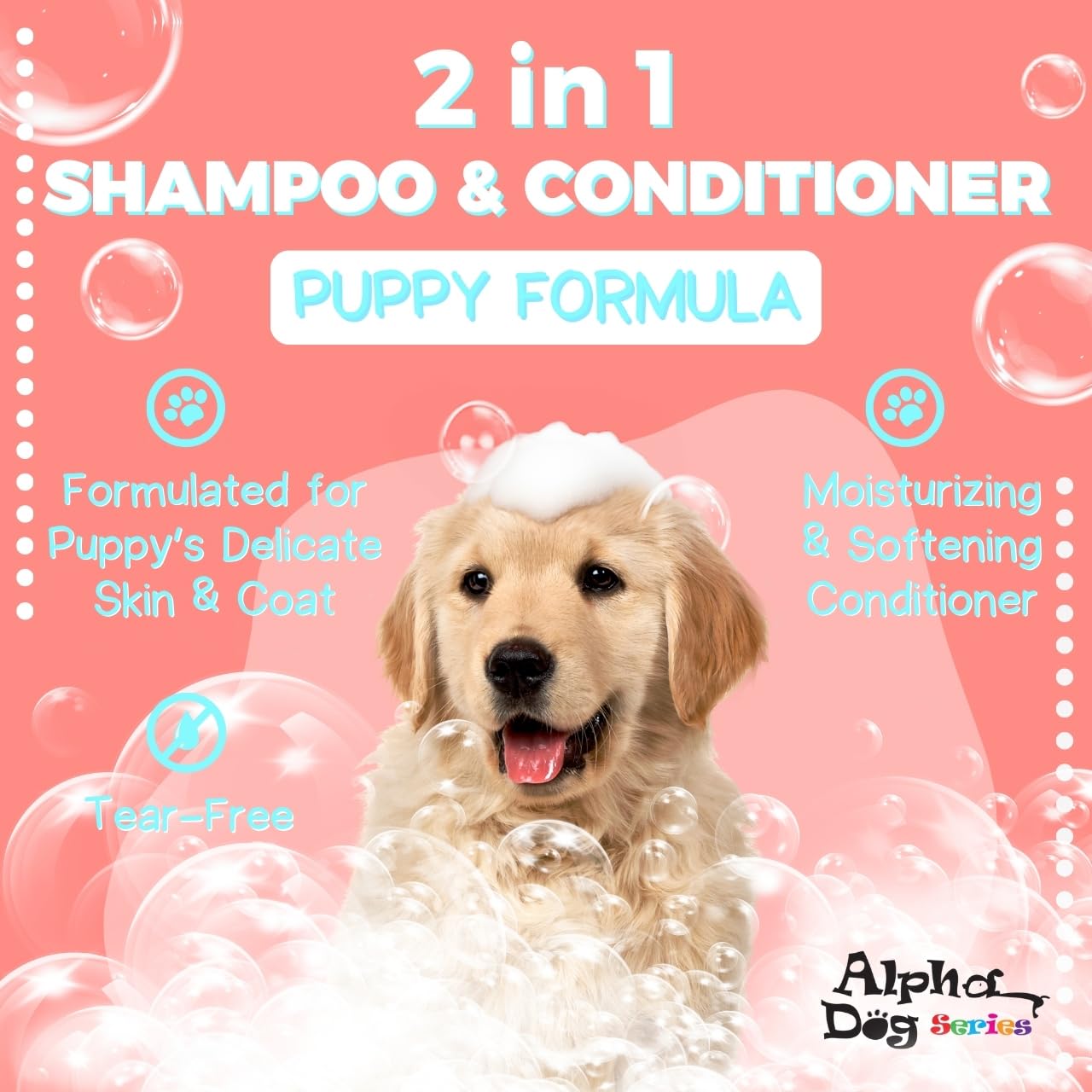 Alpha Dog Series Natural Puppy Shampoo and Conditioner Tear Free with Aloe Vera, pH-Balanced Shampoo for Puppies, Tearless Dog S