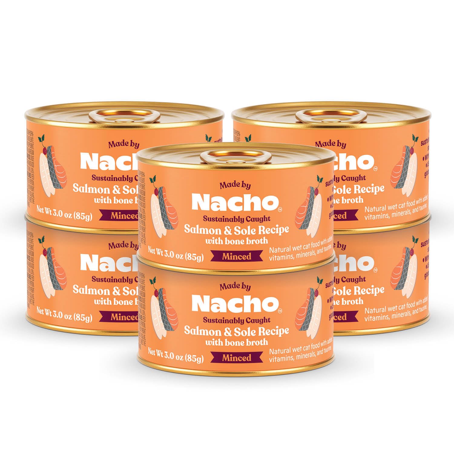 Made by Nacho Sustainably Caught Salmon & Sole Recipe with Bone Broth Minced Wet Cat Food, 3-oz can, Case of 6