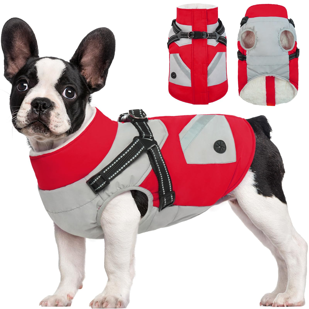 Fuamey Dog Jacket - Waterproof Winter Coat With Zipper - Reflective Vest For Medium Dogs - Red